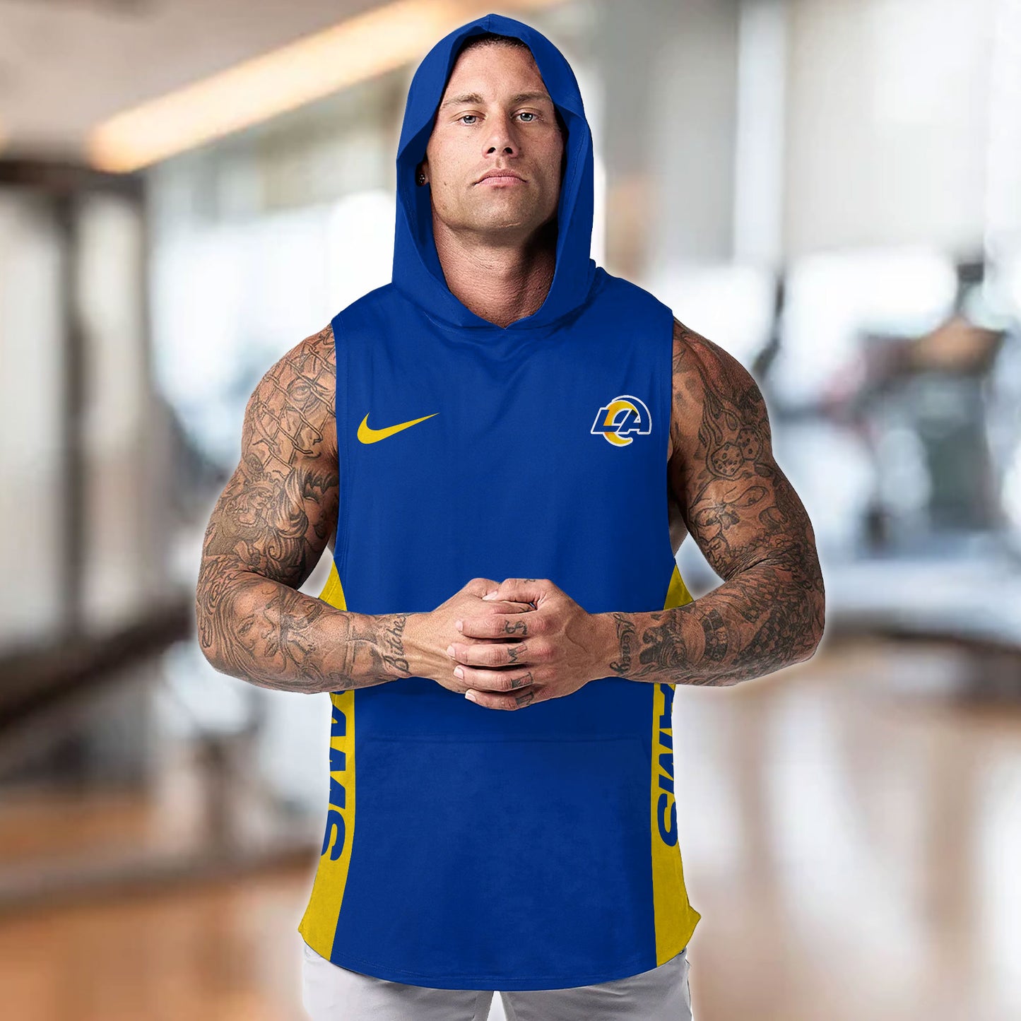 Los Angeles Rams Personalied Men Workout Hooded Tank Top AZBTMHTT000026