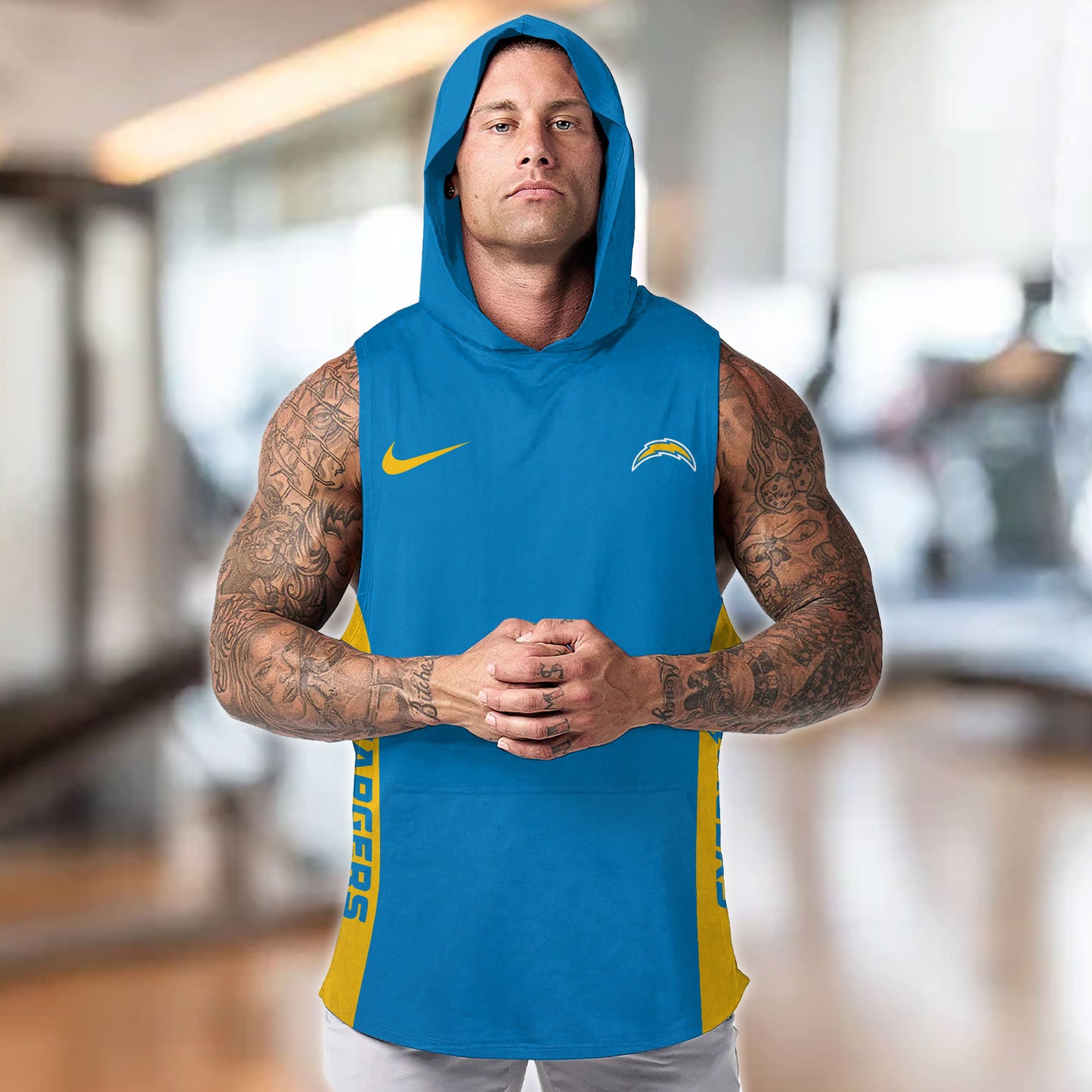 Los Angeles Chargers Personalied Men Workout Hooded Tank Top AZBTMHTT000027
