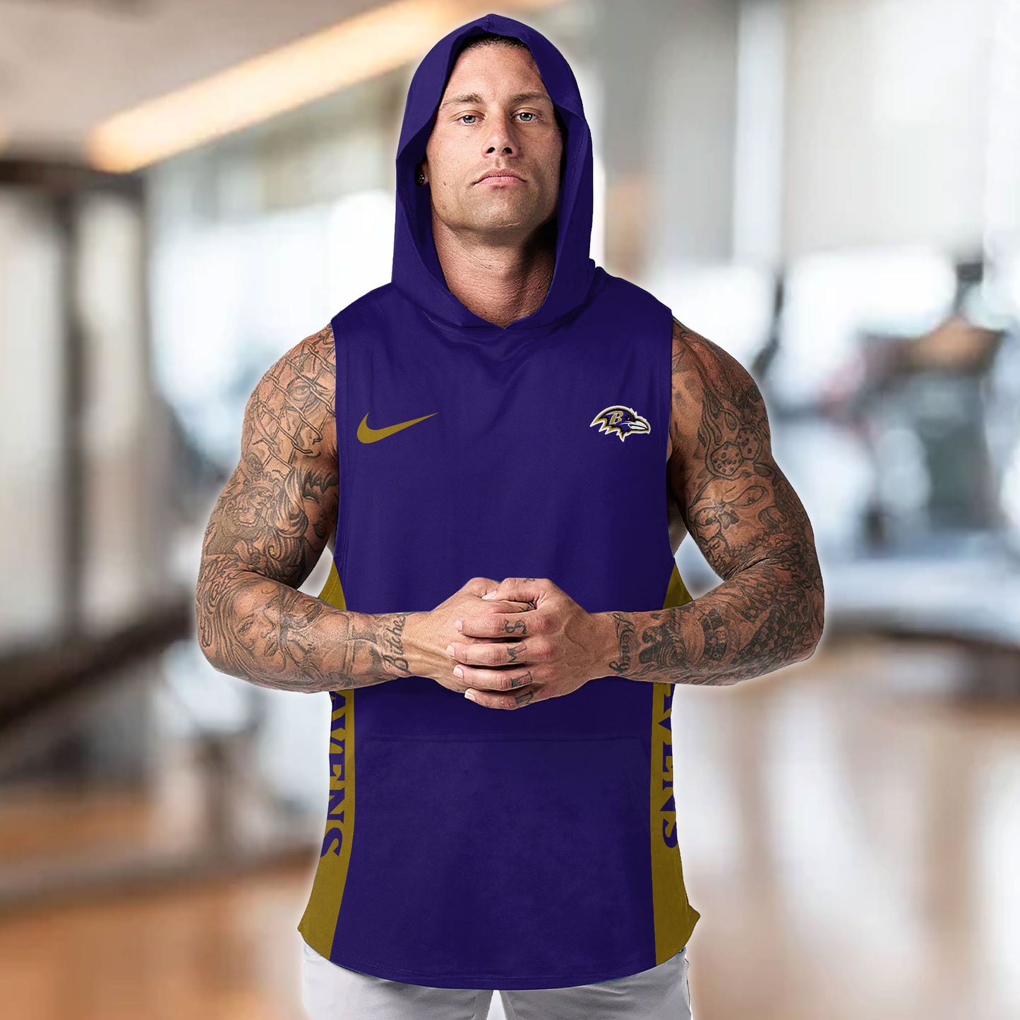 Baltimore Ravens Personalied Men Workout Hooded Tank Top AZBTMHTT000003