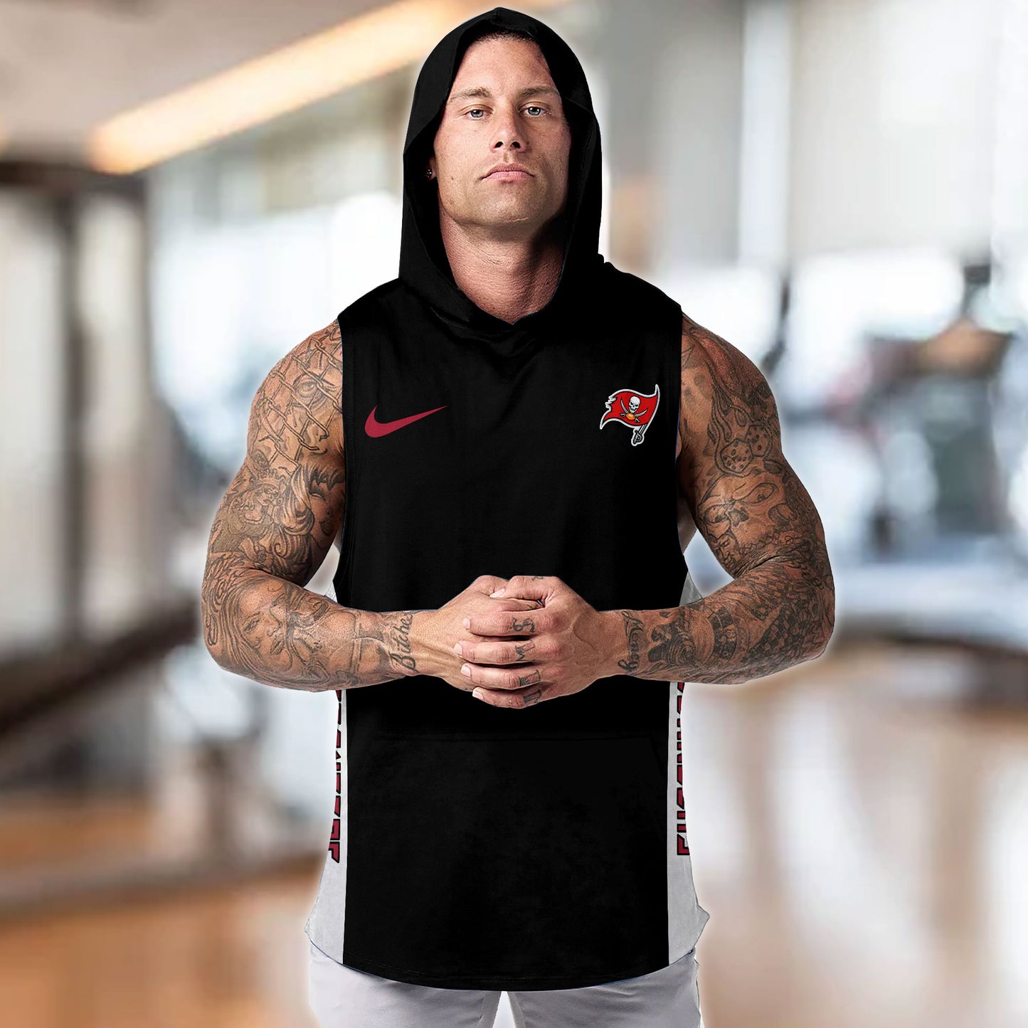 Tampa Bay Buccaneers Personalied Men Workout Hooded Tank Top AZBTMHTT000030