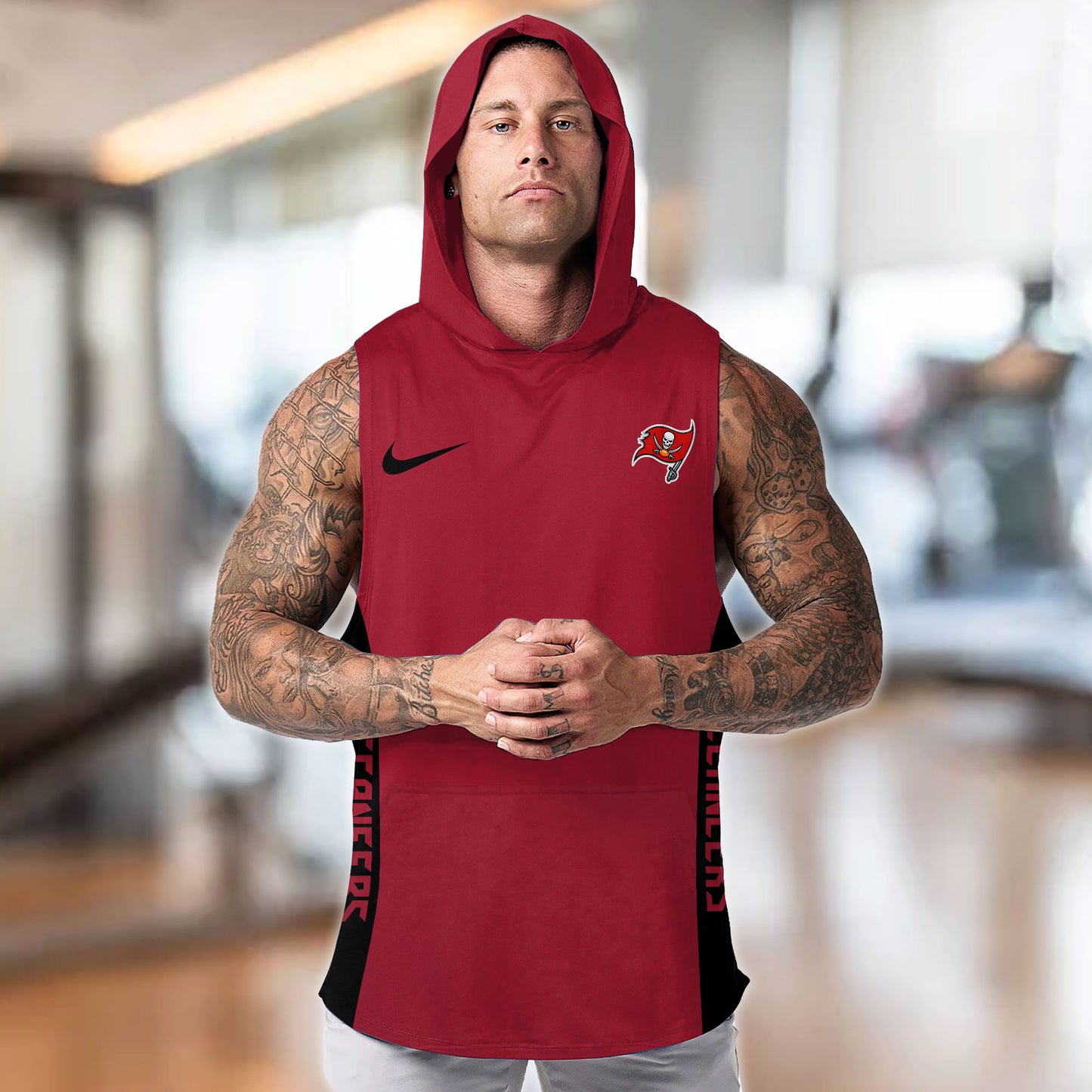 Tampa Bay Buccaneers Personalied Men Workout Hooded Tank Top AZBTMHTT000030