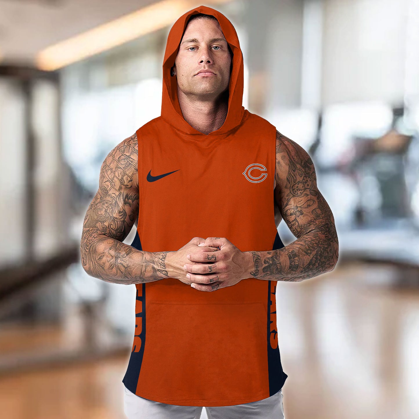 Chicago Bears Personalied Men Workout Hooded Tank Top AZBTMHTT000006