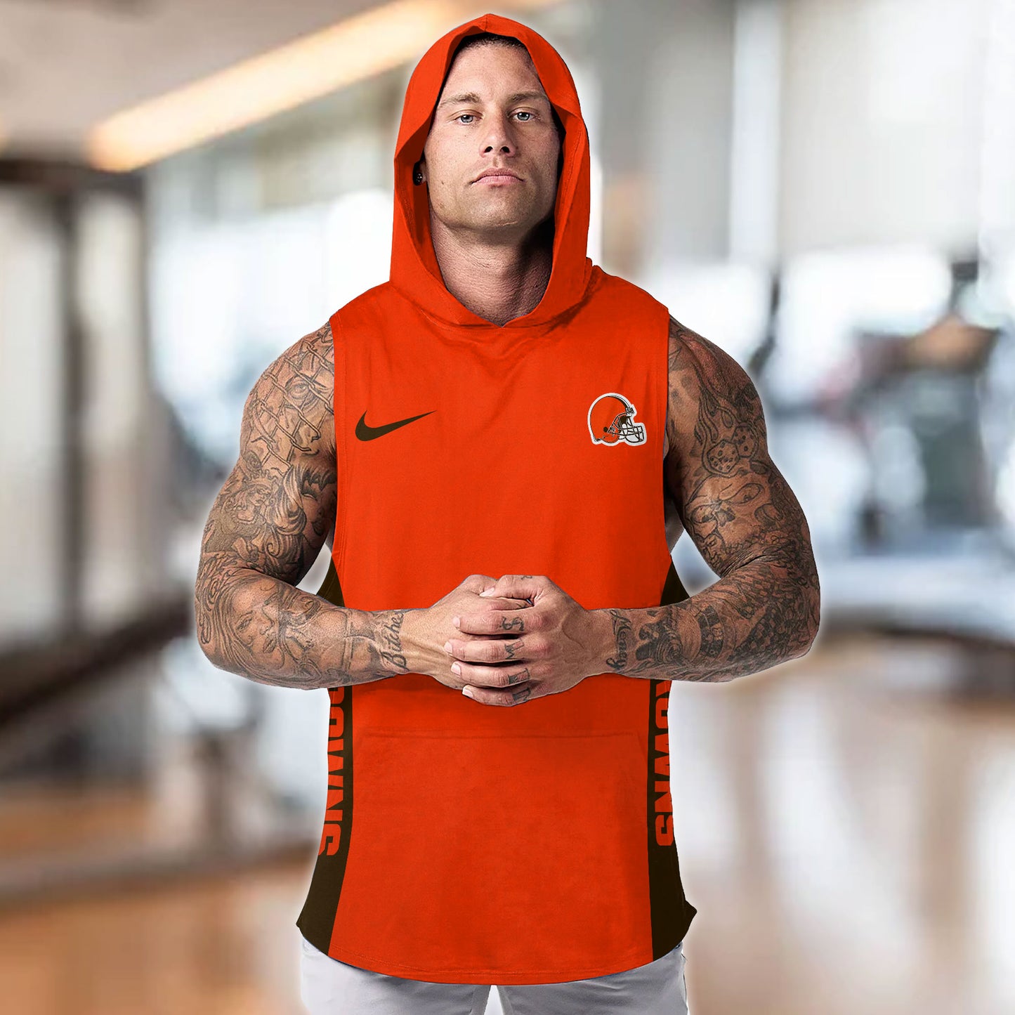 Cleveland Browns Personalied Men Workout Hooded Tank Top AZBTMHTT000008