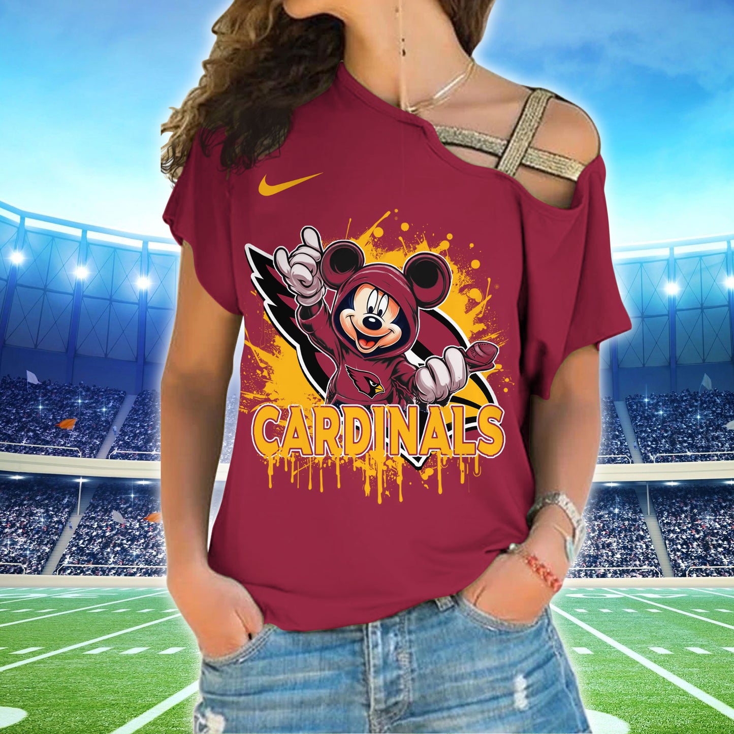 Arizona Cardinals New Woman Cross Strap Shoulder Shirt  AZBTCSS000012