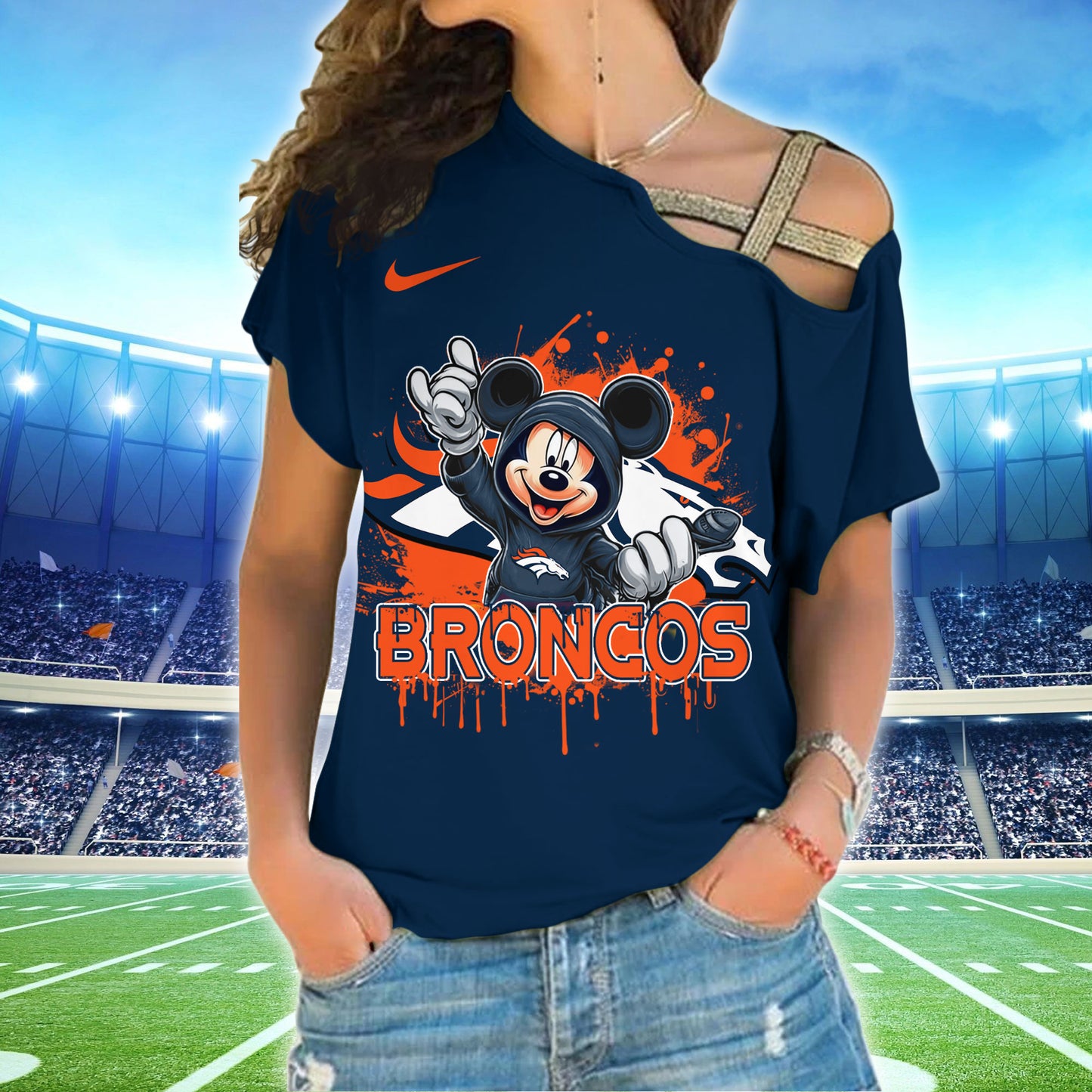 Denver Broncos New Woman Cross Strap Shoulder Shirt  AZBTCSS000021