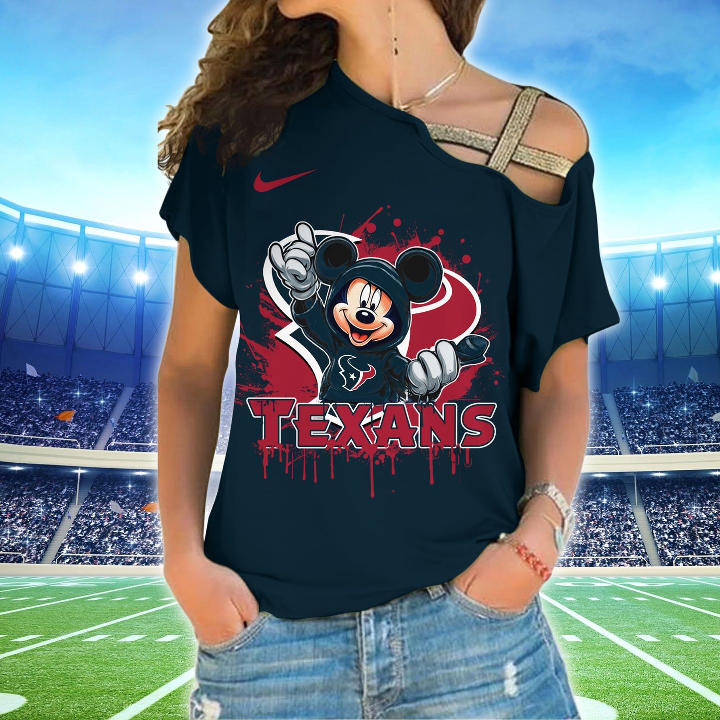 Houston Texans New Woman Cross Strap Shoulder Shirt  AZBTCSS000024
