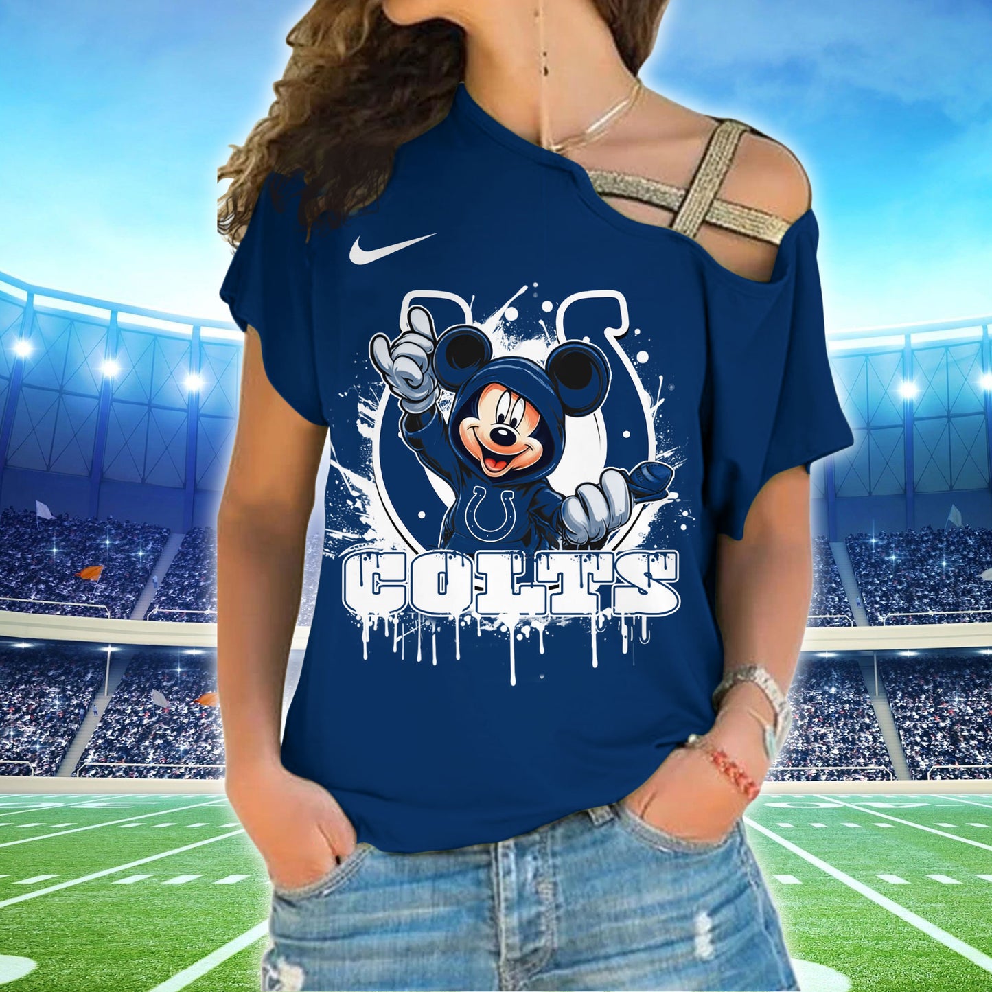 Indianapolis Colts New Woman Cross Strap Shoulder Shirt  AZBTCSS000025