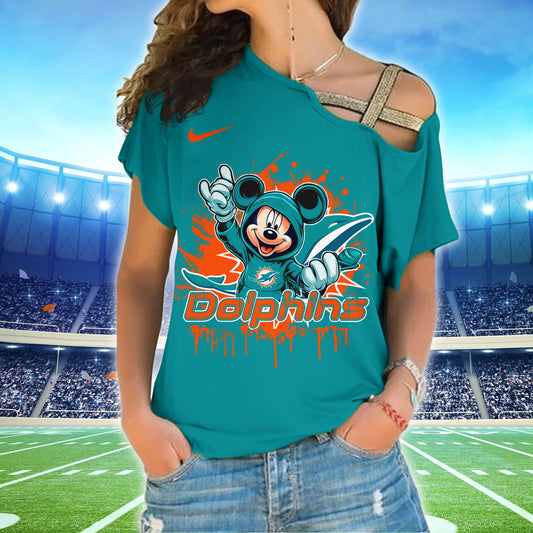Miami Dolphins New Woman Cross Strap Shoulder Shirt  AZBTCSS000002