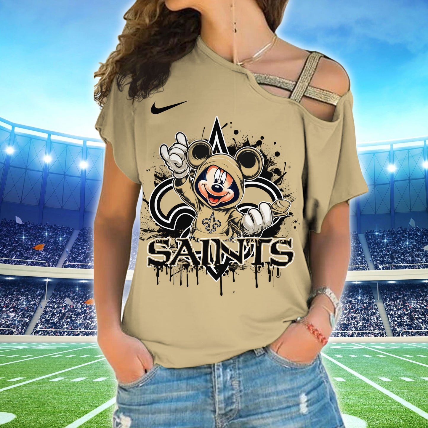 New Orleans Saints New Woman Cross Strap Shoulder Shirt AZBTCSS000005