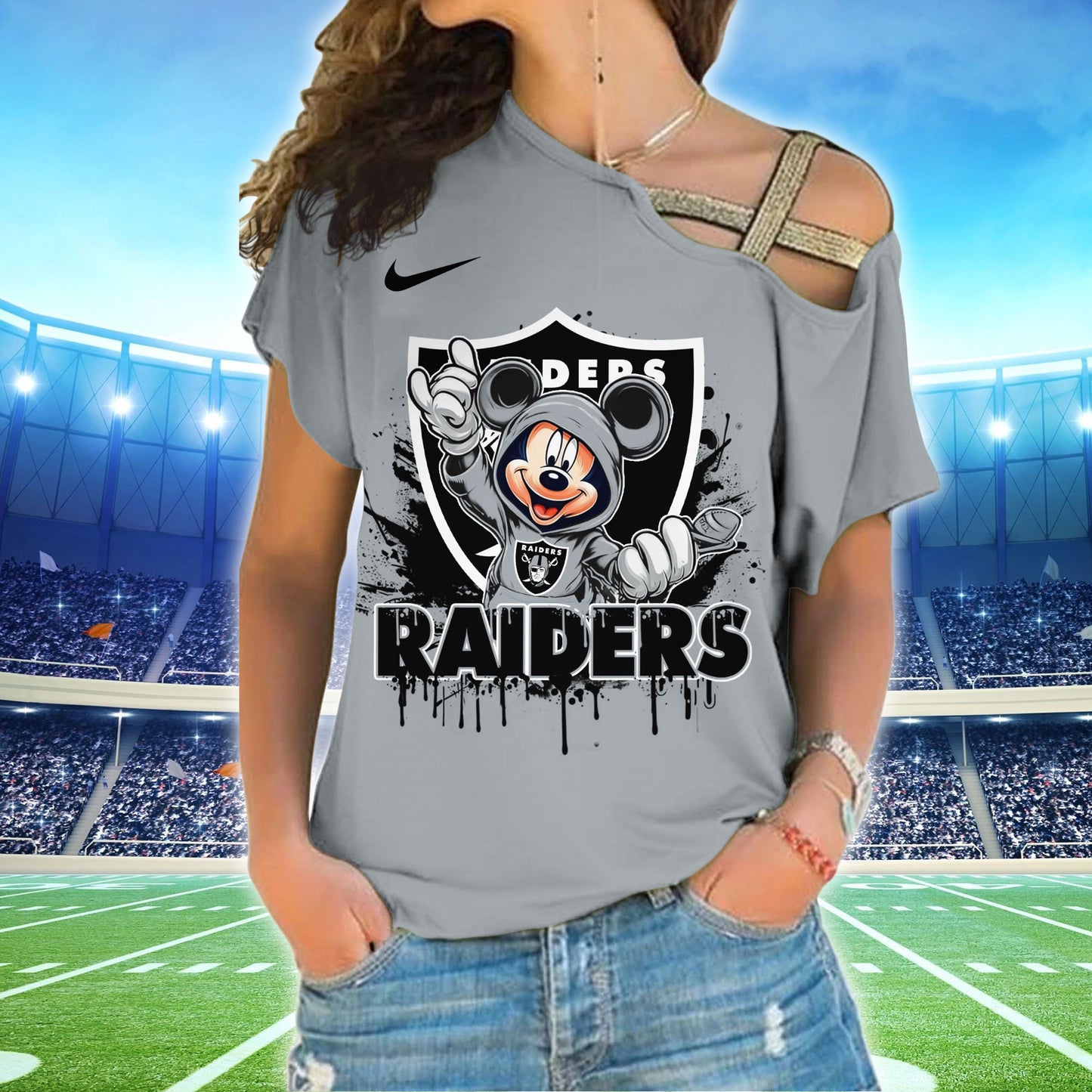 Las Vegas Raiders New Woman Cross Strap Shoulder Shirt AZBTCSS000008
