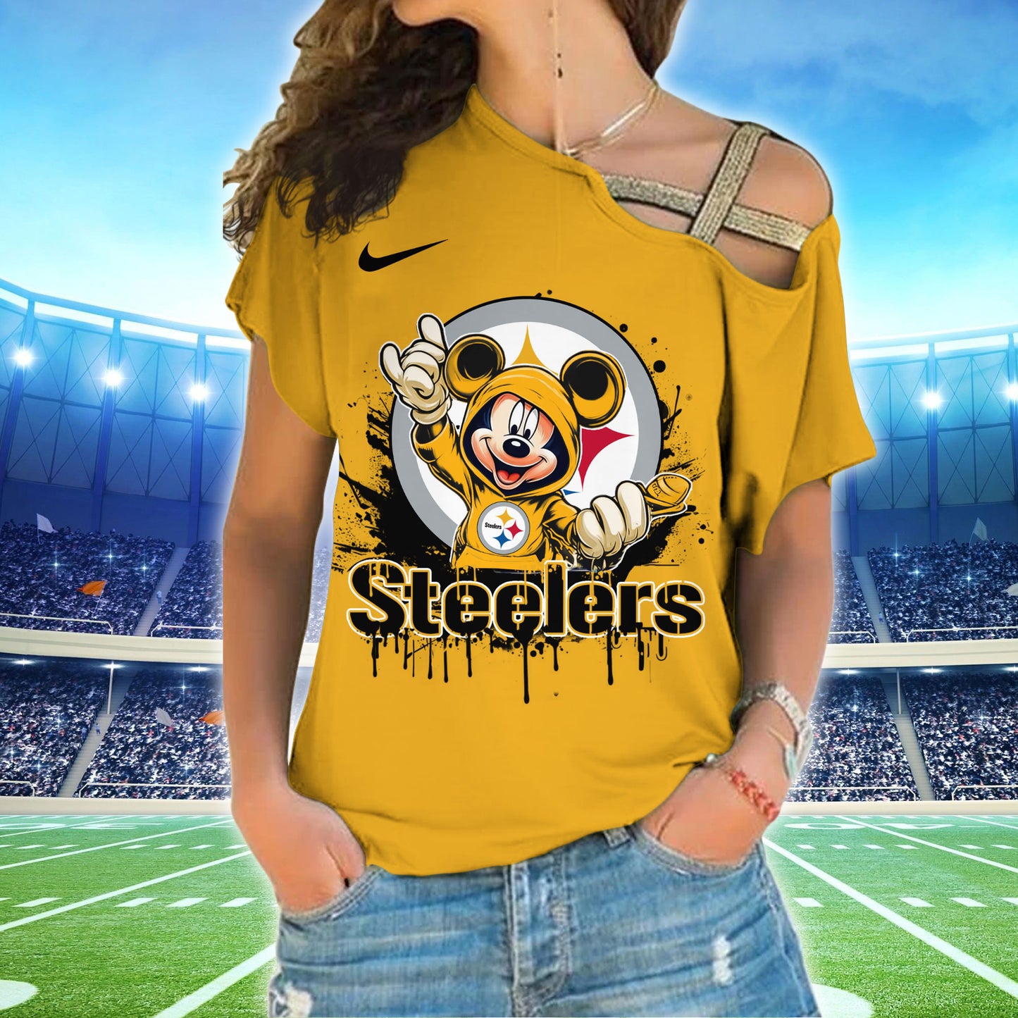 Pittsburgh Steelers New Woman Cross Strap Shoulder Shirt  AZBTCSS000010