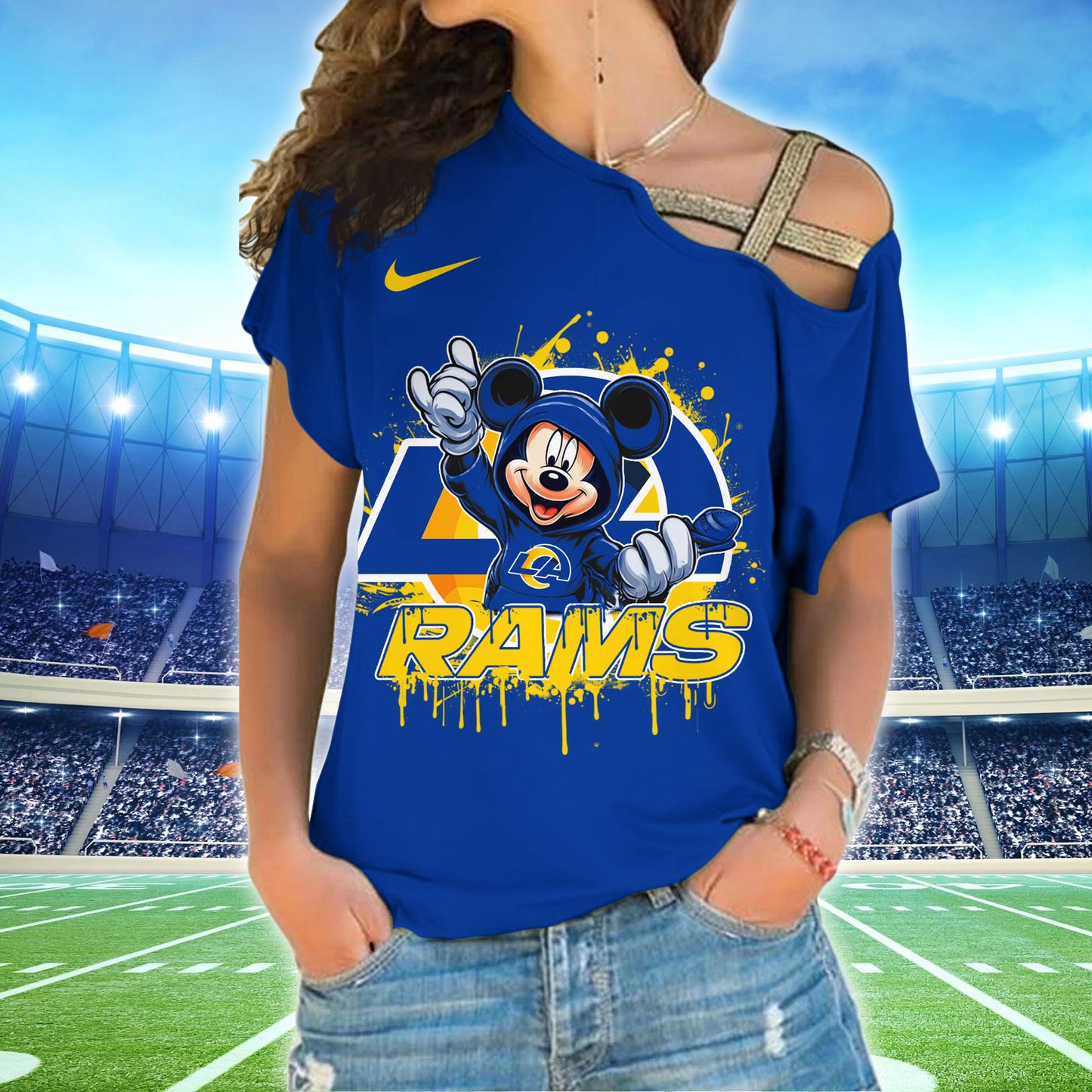 Los Angeles Rams New Woman Cross Strap Shoulder Shirt AZBTCSS000011
