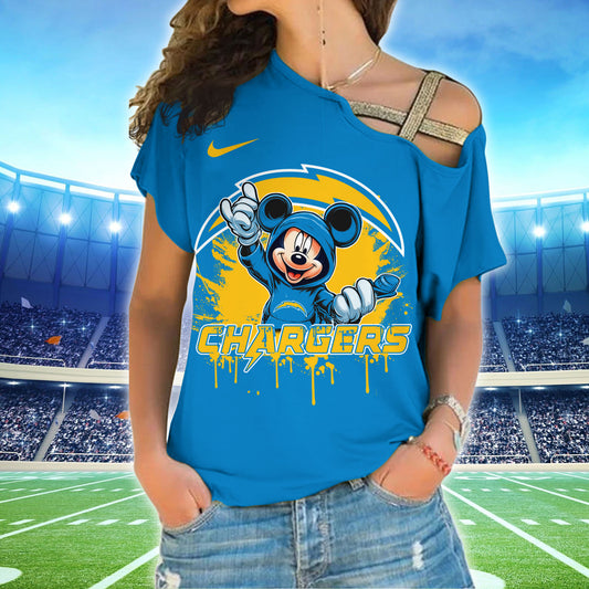 Los Angeles Chargers New Woman Cross Strap Shoulder Shirt AZBTCSS000028