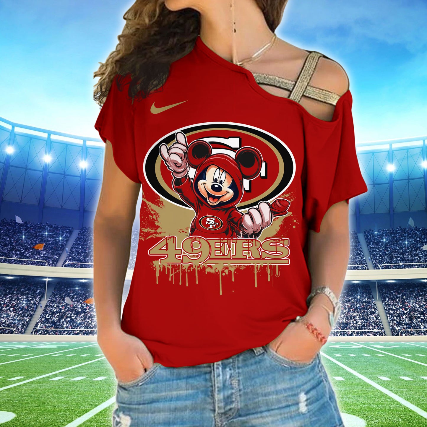 San Francisco 49ers New Woman Cross Strap Shoulder Shirt AZBTCSS000029