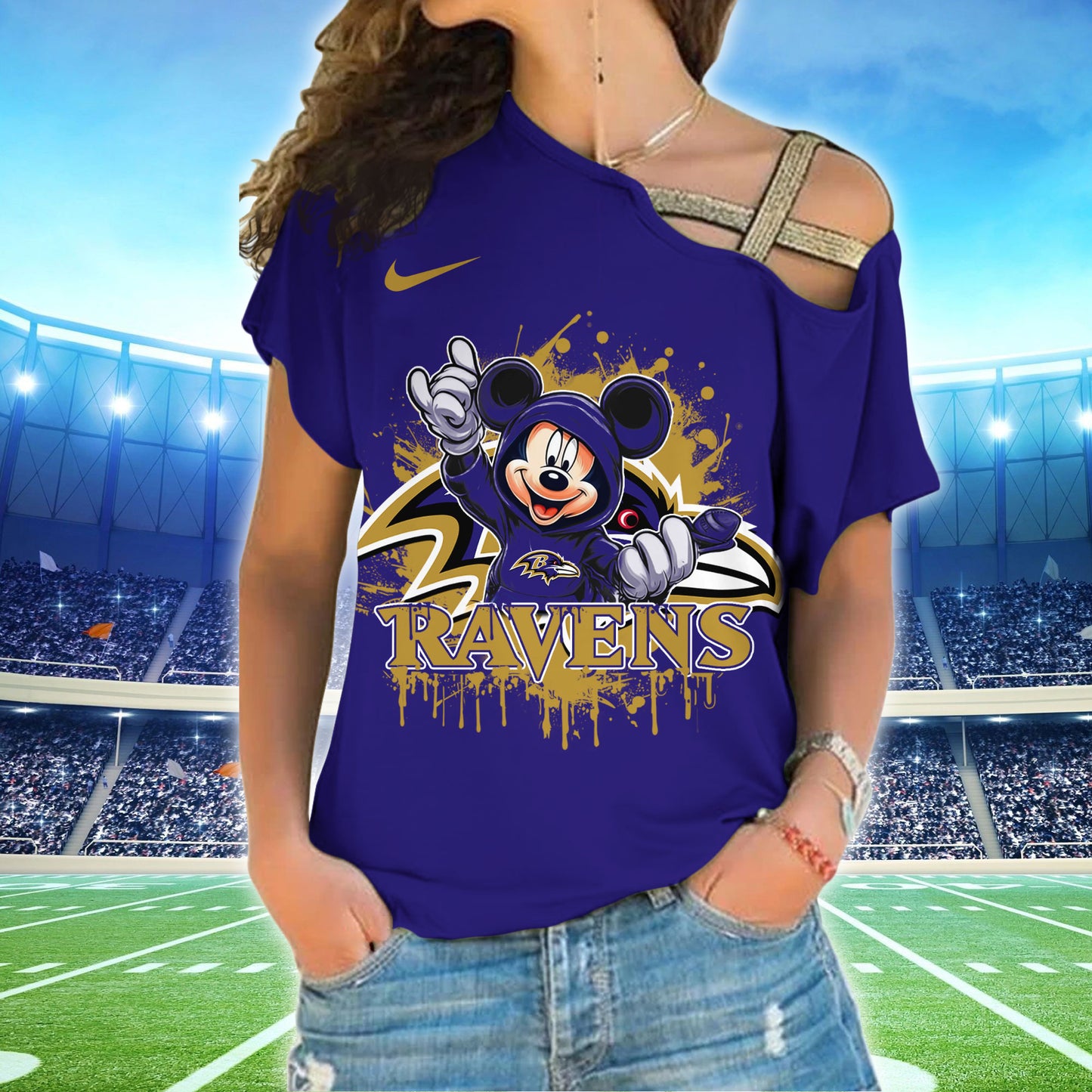 Baltimore Ravens New Woman Cross Strap Shoulder Shirt  AZBTCSS000014