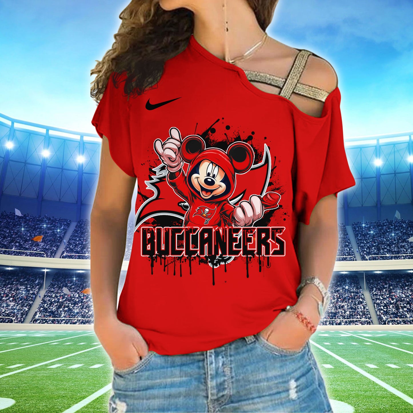 Tampa Bay Buccaneers New Woman Cross Strap Shoulder Shirt AZBTCSS000031