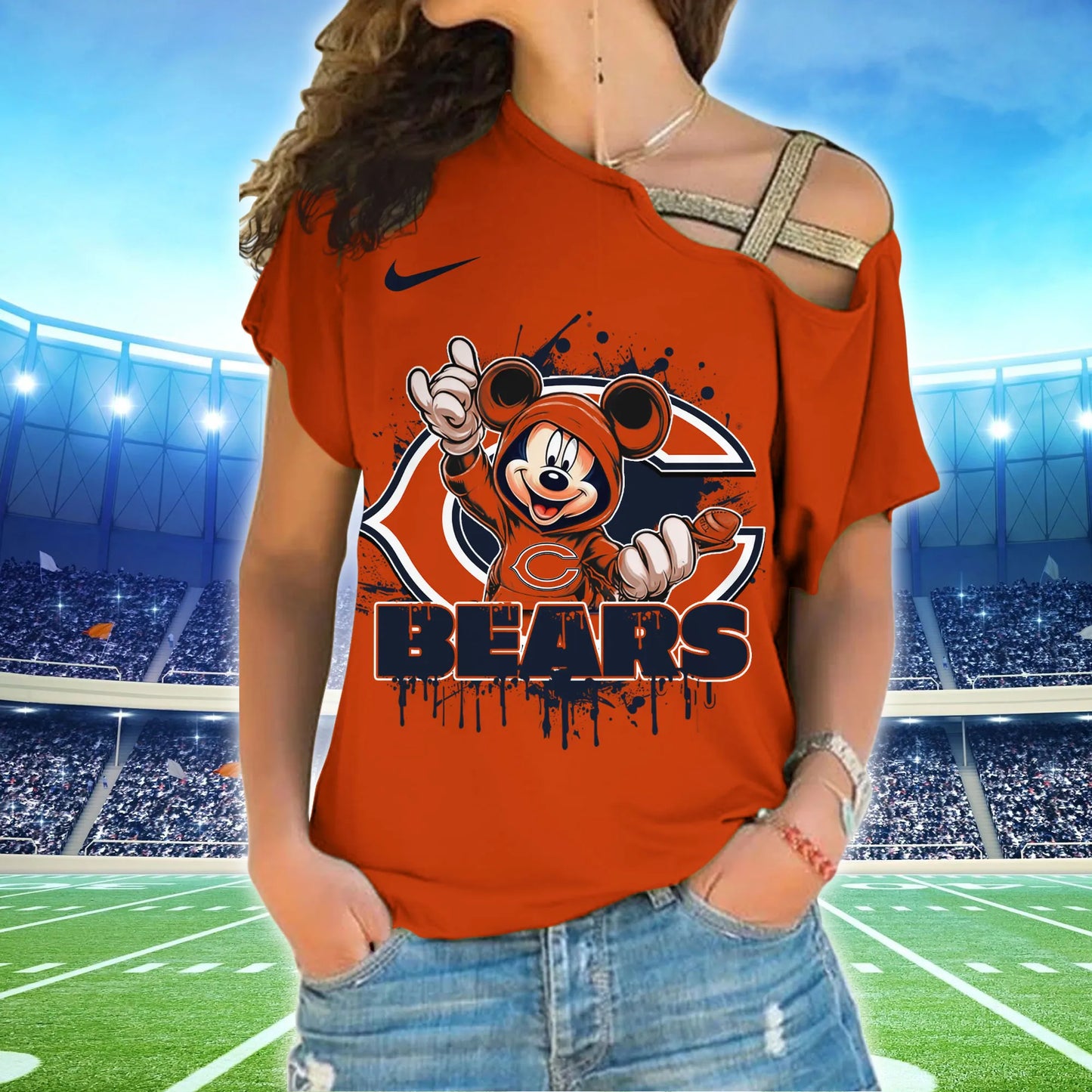 Chicago Bears New Woman Cross Strap Shoulder Shirt  AZBTCSS000017