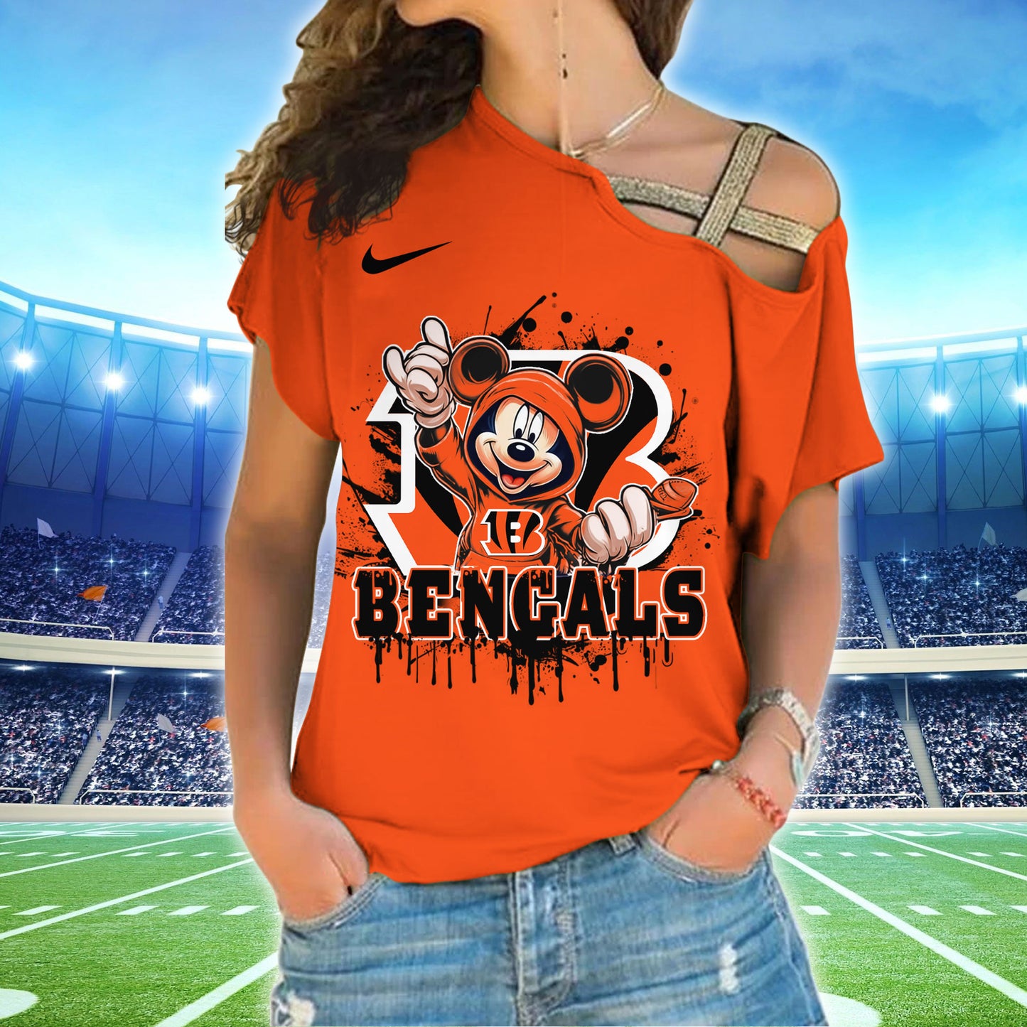 Cincinnati Bengals New Woman Cross Strap Shoulder Shirt  AZBTCSS000018