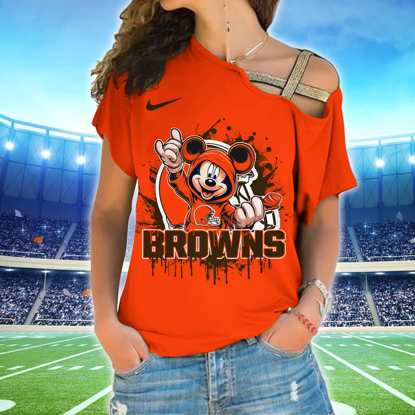 Cleveland Browns New Woman Cross Strap Shoulder Shirt  AZBTCSS000019