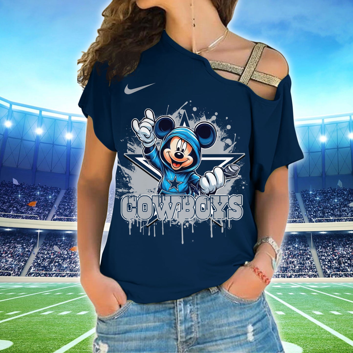 Dallas Cowboys New Woman Cross Strap Shoulder Shirt  AZBTCSS000020
