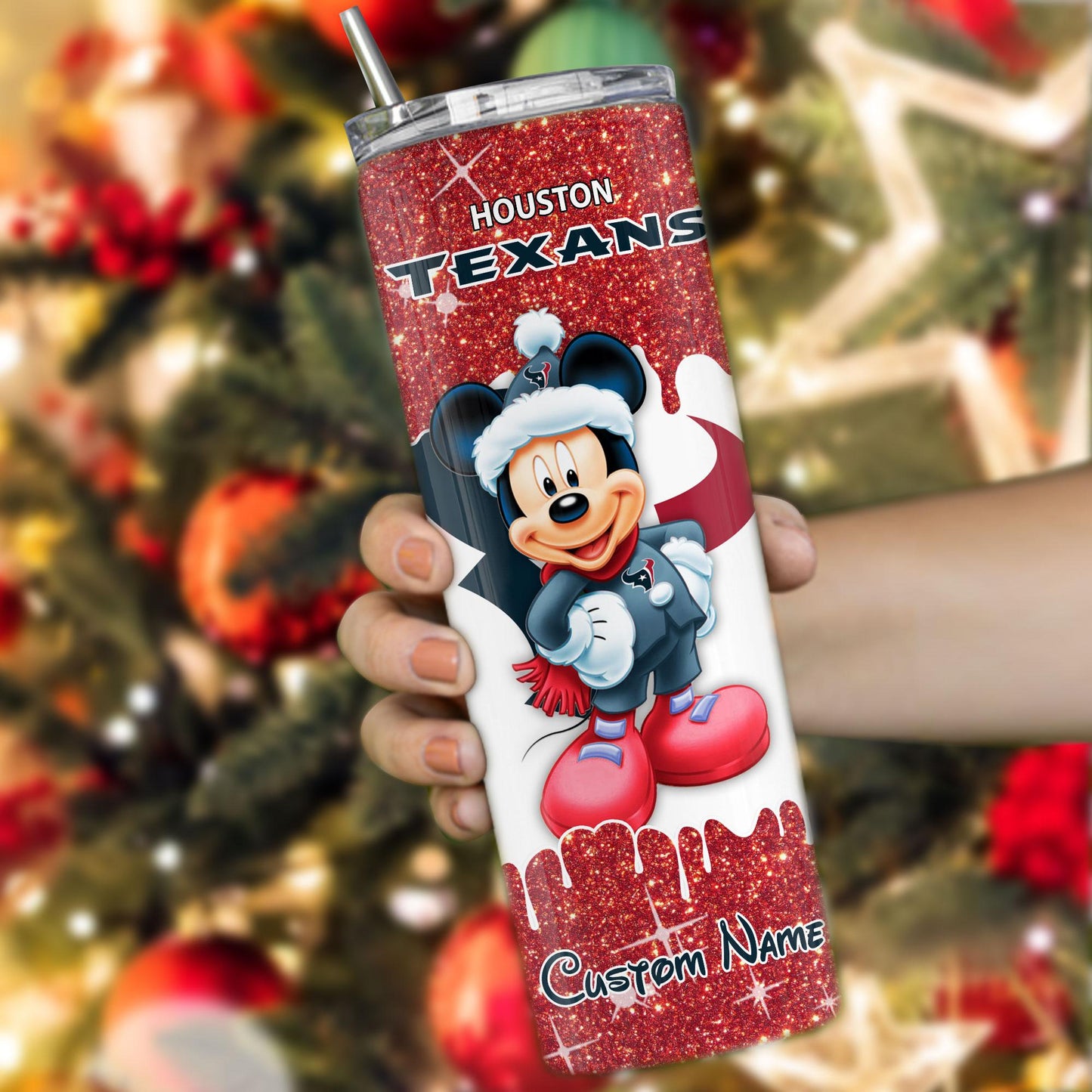 Houston Texans Personalized Glitter Tumbler With Stainless Steel Straw BGGTS117