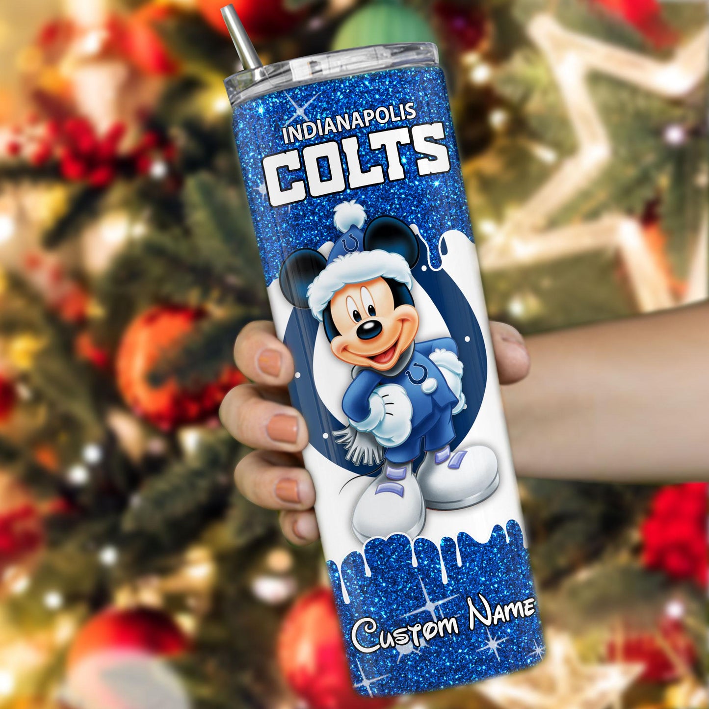 Indianapolis Colts Personalized Glitter Tumbler With Stainless Steel Straw BGGTS116