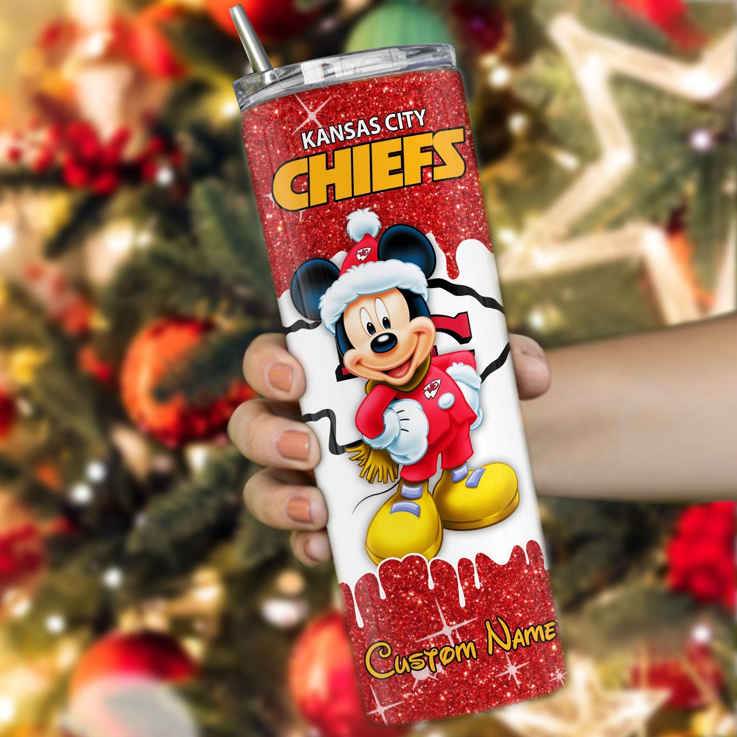 Kansas City Chiefs Personalized Glitter Tumbler With Stainless Steel Straw BGGTS114