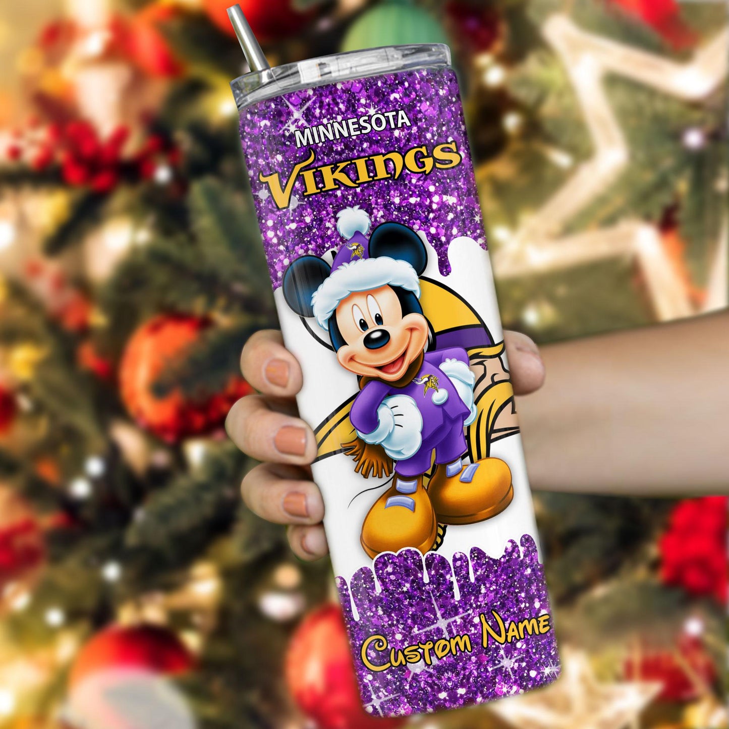 Minnesota Vikings Personalized Glitter Tumbler With Stainless Steel Straw BGGTS112