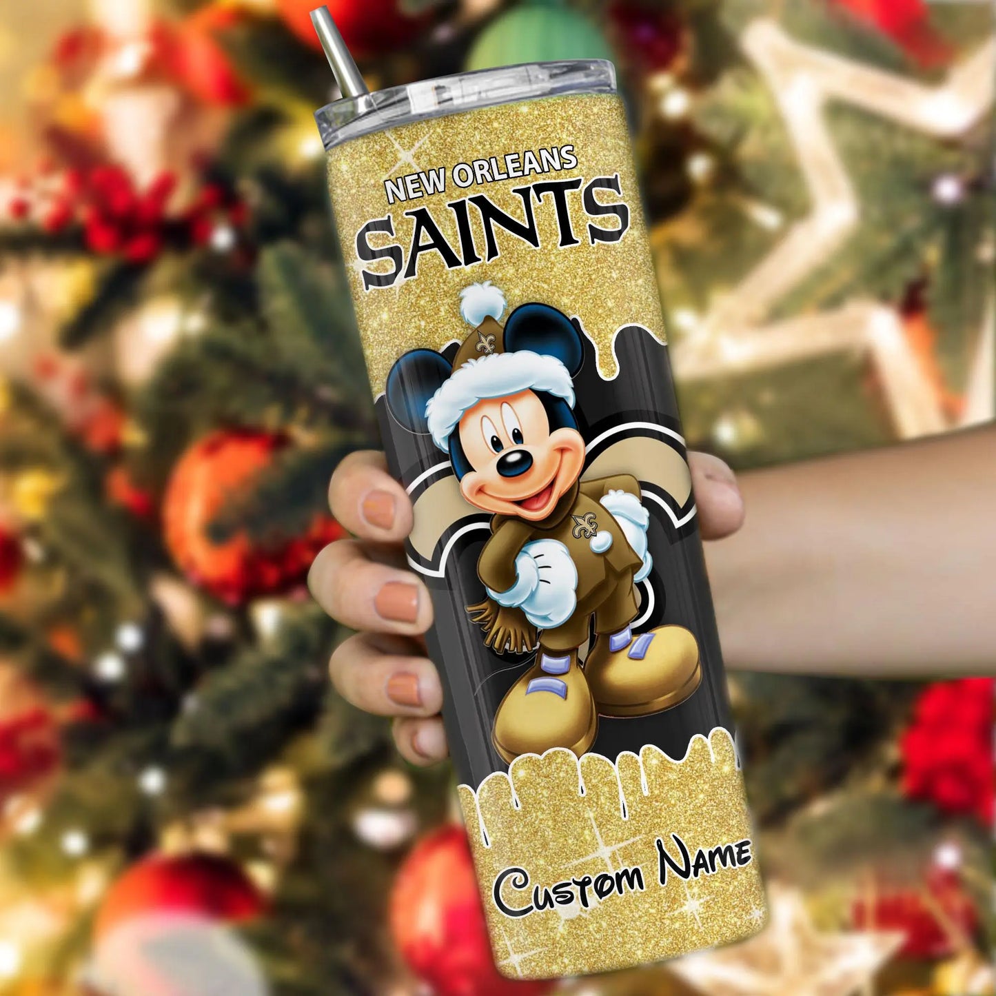 New Orleans Saints Personalized Glitter Tumbler With Stainless Steel Straw BGGTS110
