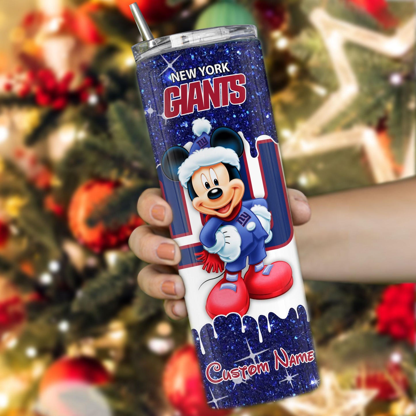 New York Giants Personalized Glitter Tumbler With Stainless Steel Straw BGGTS109