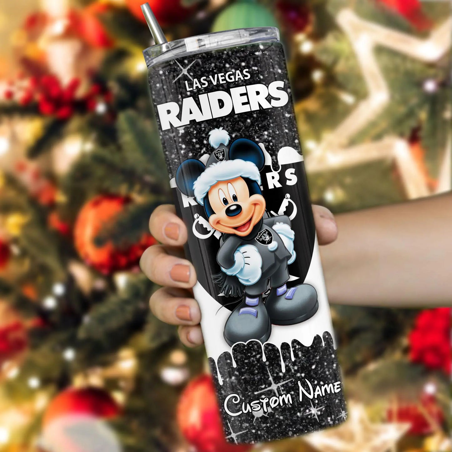 Las Vegas Raiders Personalized Glitter Tumbler With Stainless Steel Straw BGGTS107