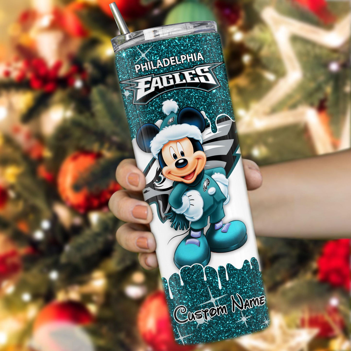 Philadelphia Eagles Personalized Glitter Tumbler With Stainless Steel Straw BGGTS106