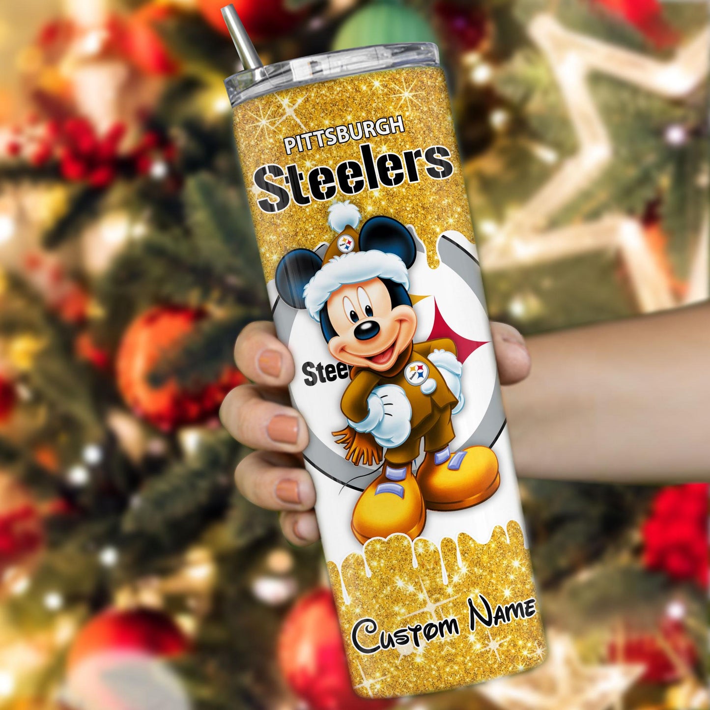 Pittsburgh Steelers Personalized Glitter Tumbler With Stainless Steel Straw BGGTS105