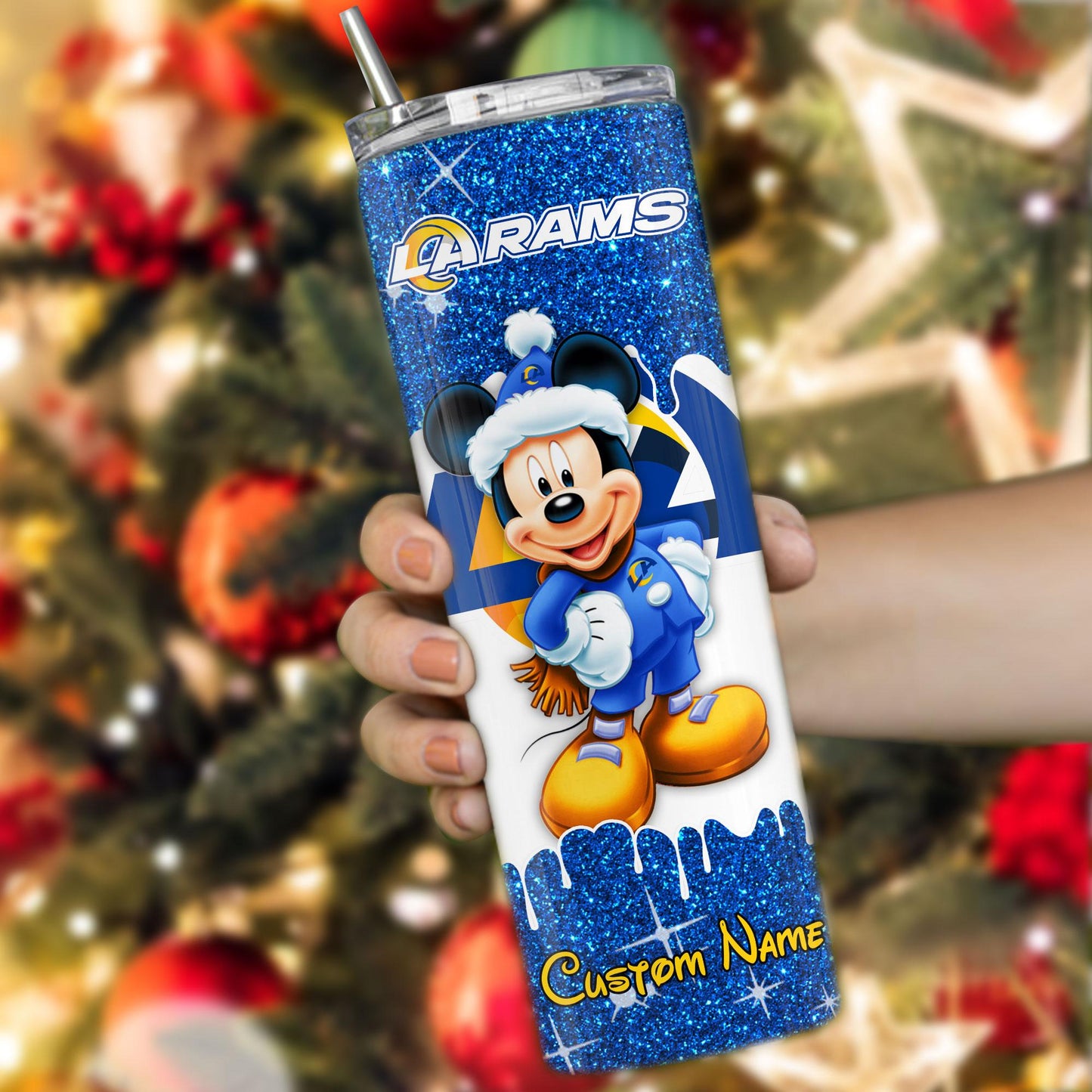 Los Angeles Rams Personalized Glitter Tumbler With Stainless Steel Straw BGGTS104