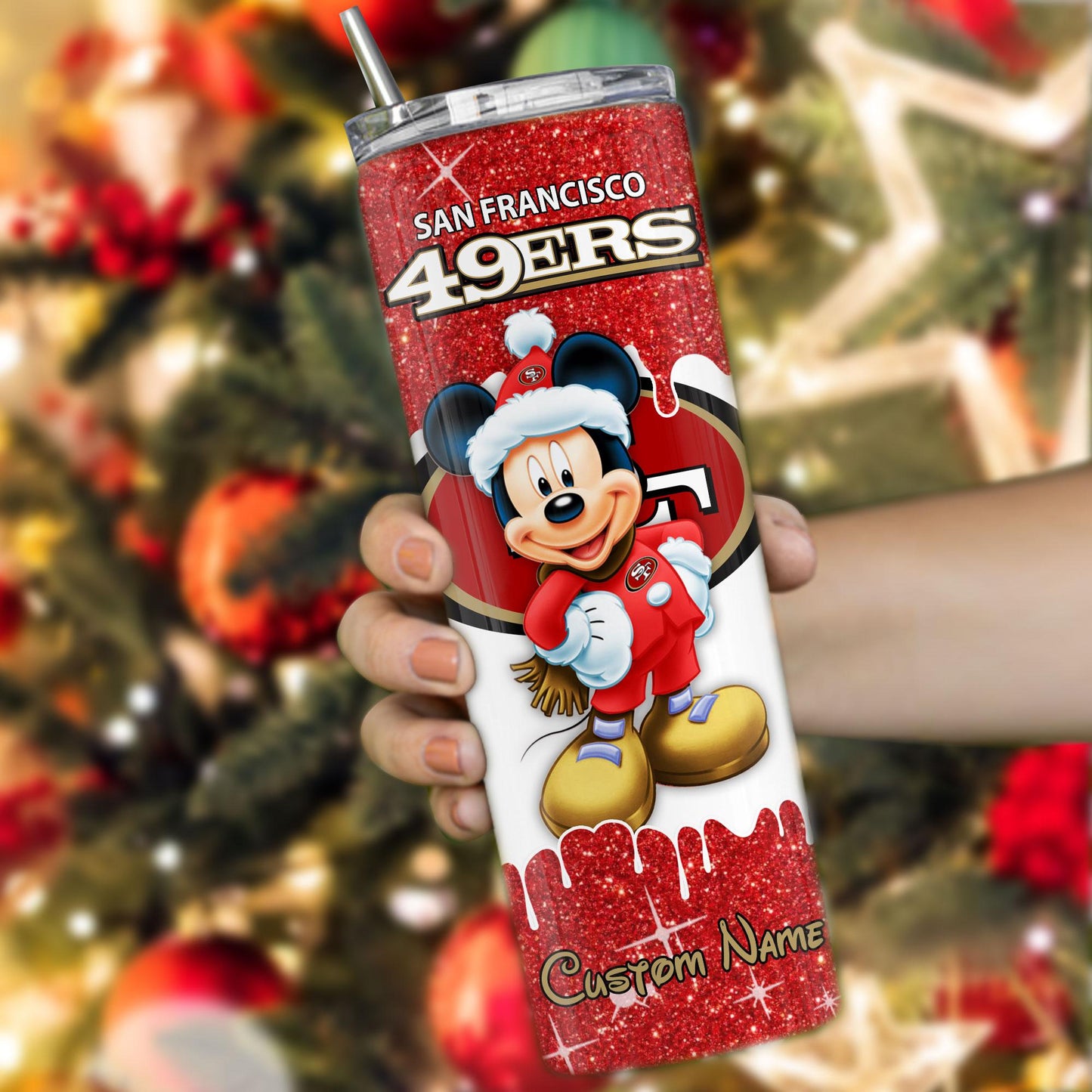 San Francisco 49ers Personalized Glitter Tumbler With Stainless Steel Straw BGGTS102