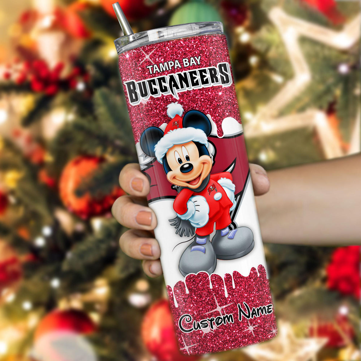 Tampa Bay Buccaneers Personalized Glitter Tumbler With Stainless Steel Straw BGGTS100