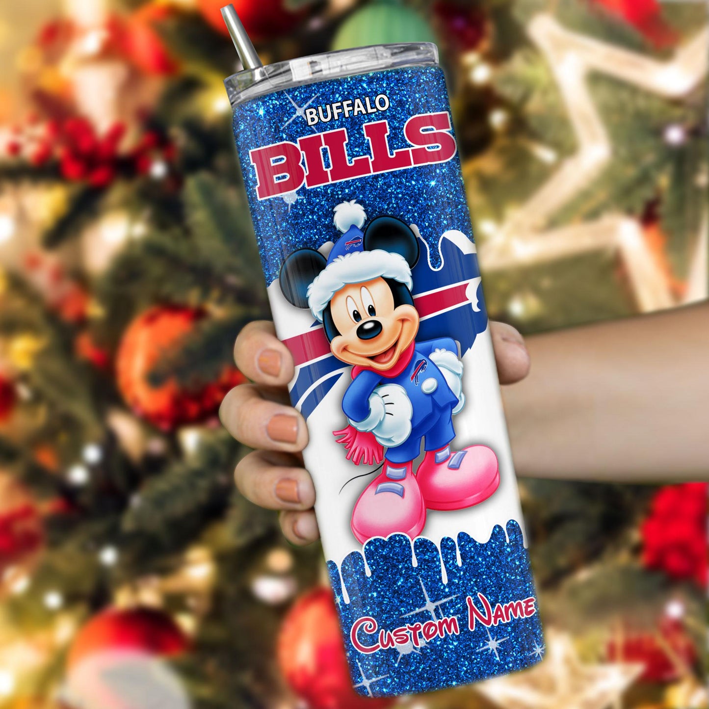 Buffalo Bills Personalized Glitter Tumbler With Stainless Steel Straw BGGTS126