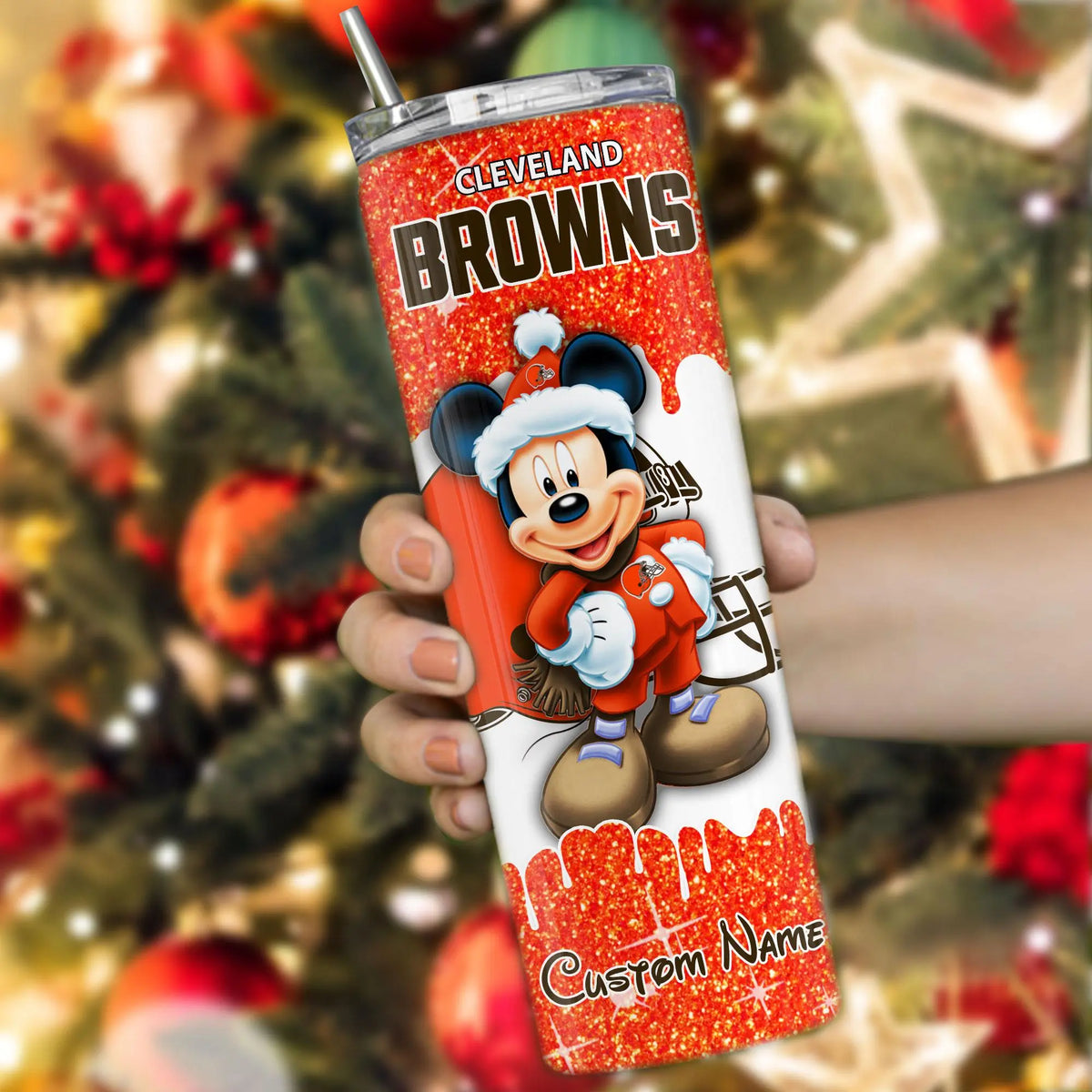 Cleveland Browns Personalized Glitter Tumbler With Stainless Steel Straw BGGTS122