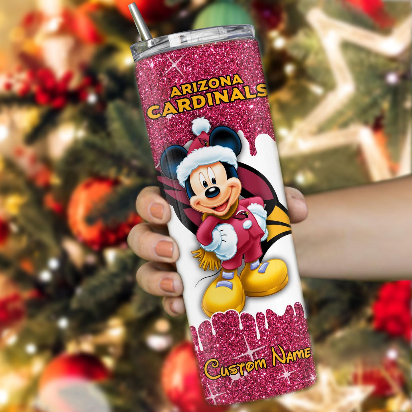Arizona Cardinals Personalized Glitter Tumbler With Stainless Steel Straw BGGTS129