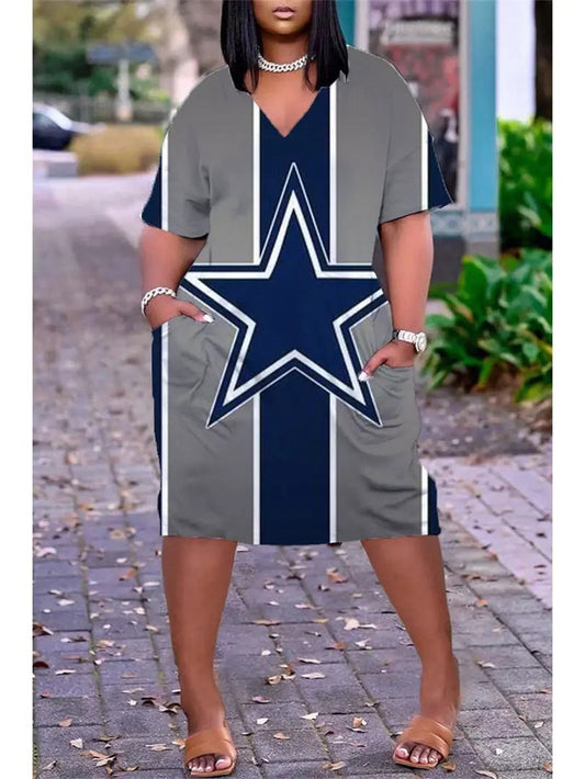 Dallas Cowboys V-neck Casual Pocket Dress Limited Edition AZBTVCPD000497