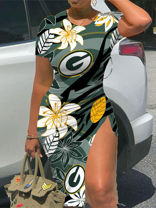 Green Bay Packers Slit Bodycon Dress  AZBTSBD000073