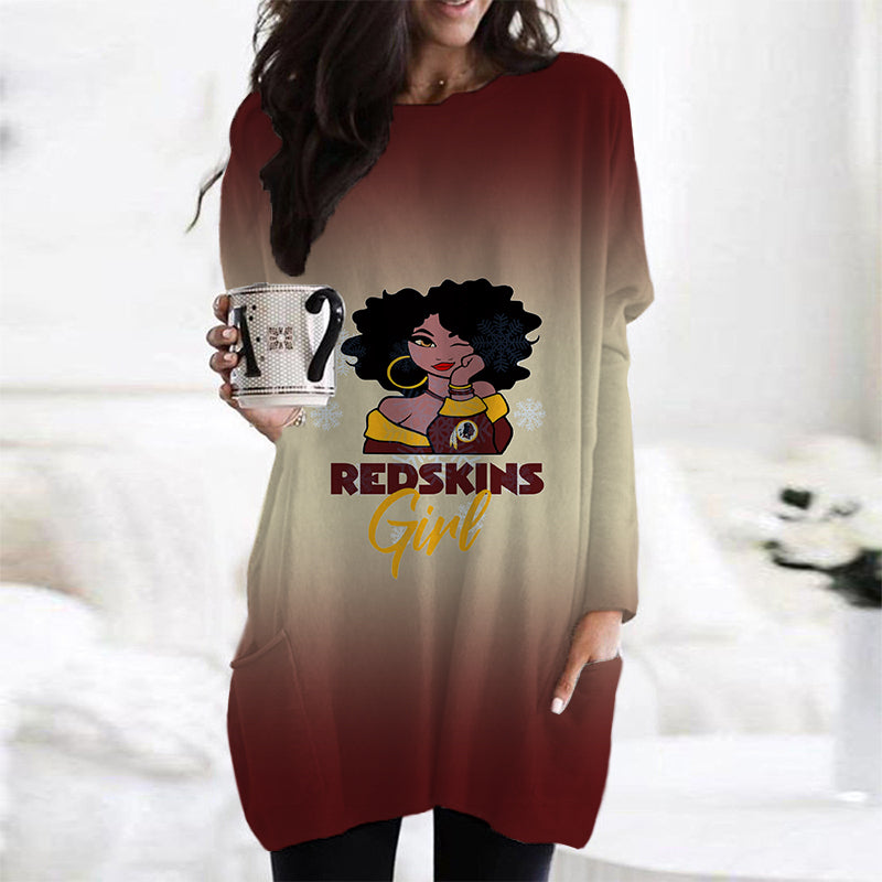Washington Commanders Casual Long Sleeve Pocket Dress AZBTLSPD000044