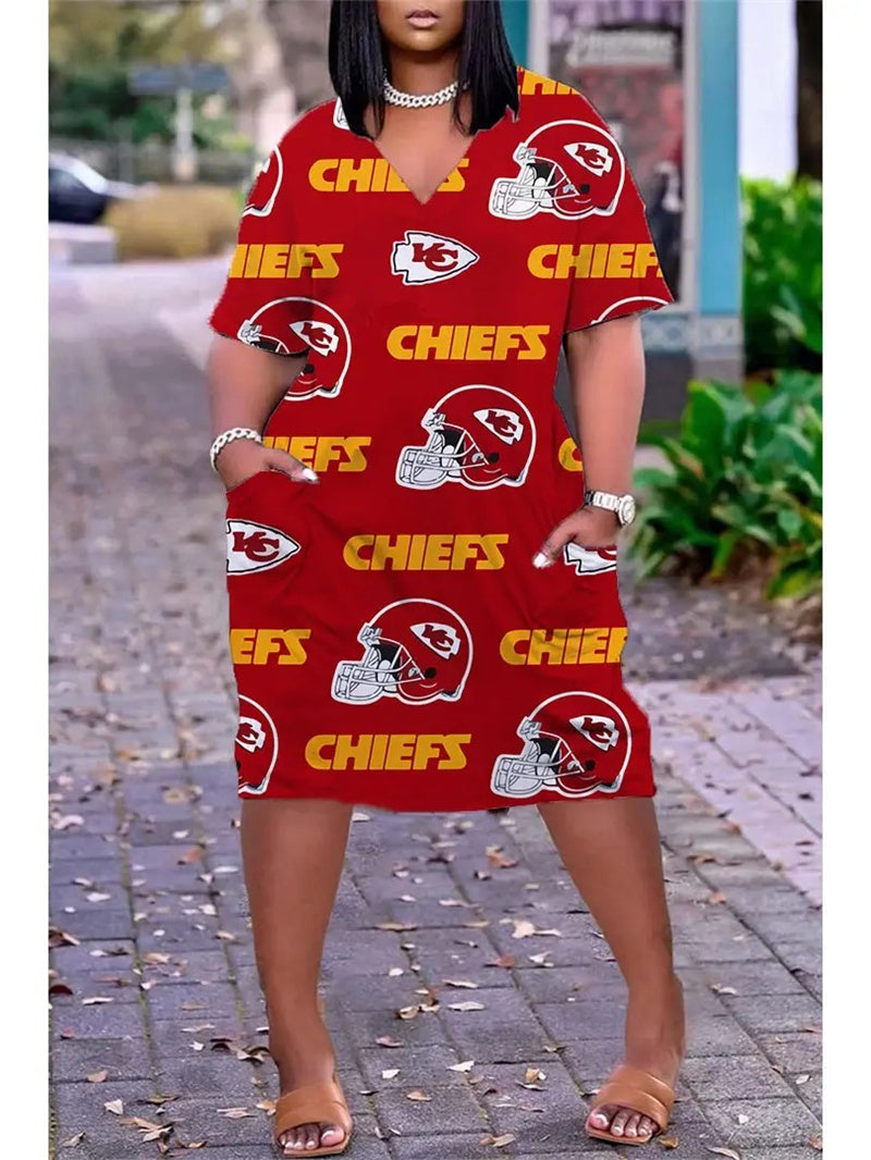 Kansas City Chiefs V-neck Casual Pocket Dress Limited Edition AZBTVCPD000060