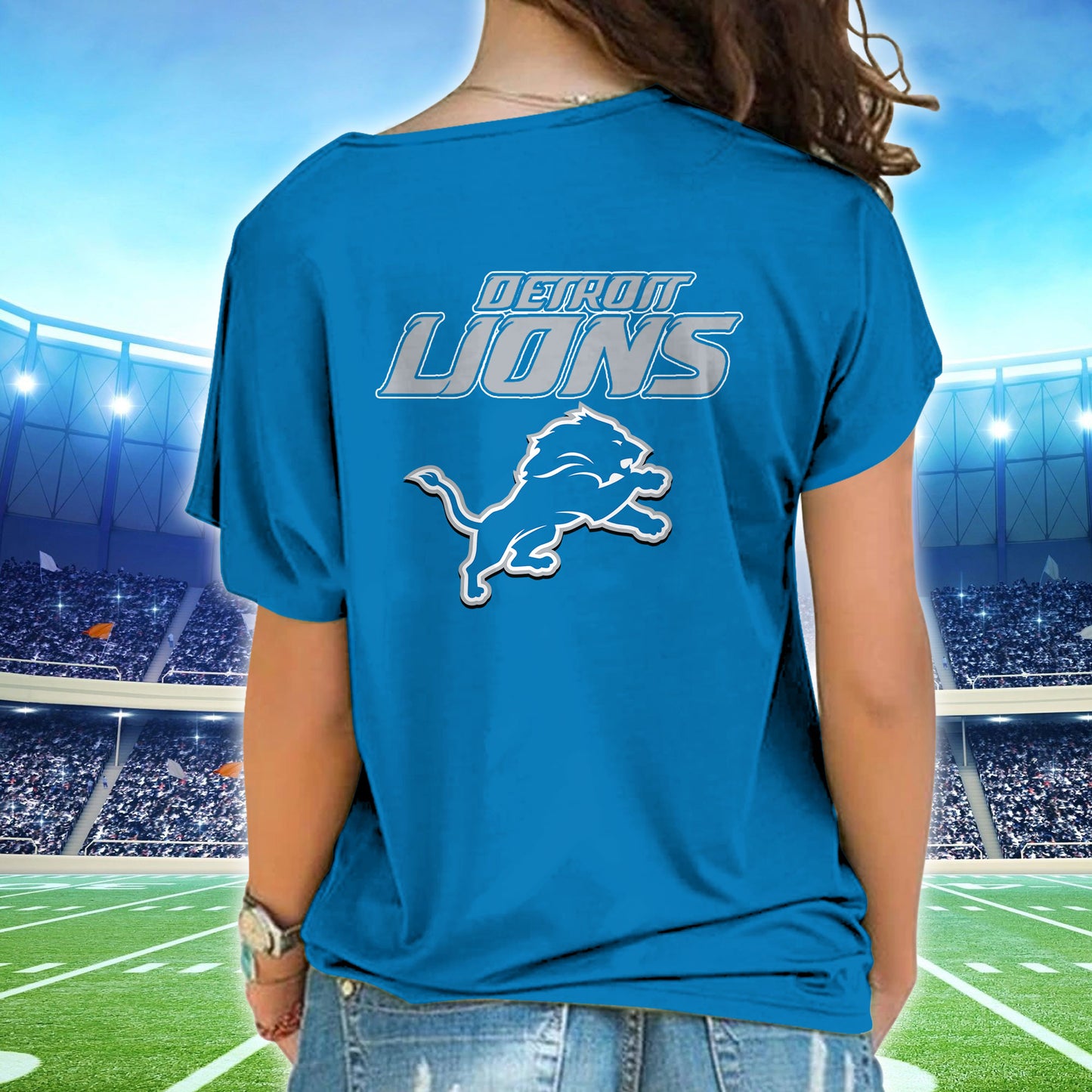 Detroit Lions New Woman Cross Strap Shoulder Shirt  AZBTCSS000022