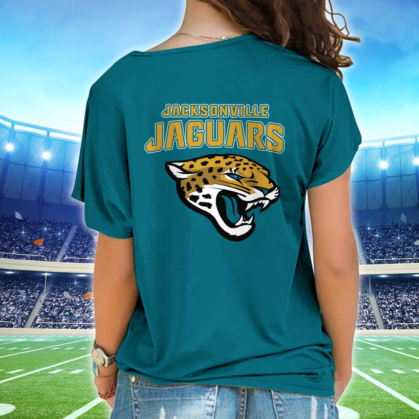 Jacksonville Jaguars New Woman Cross Strap Shoulder Shirt  AZBTCSS000026