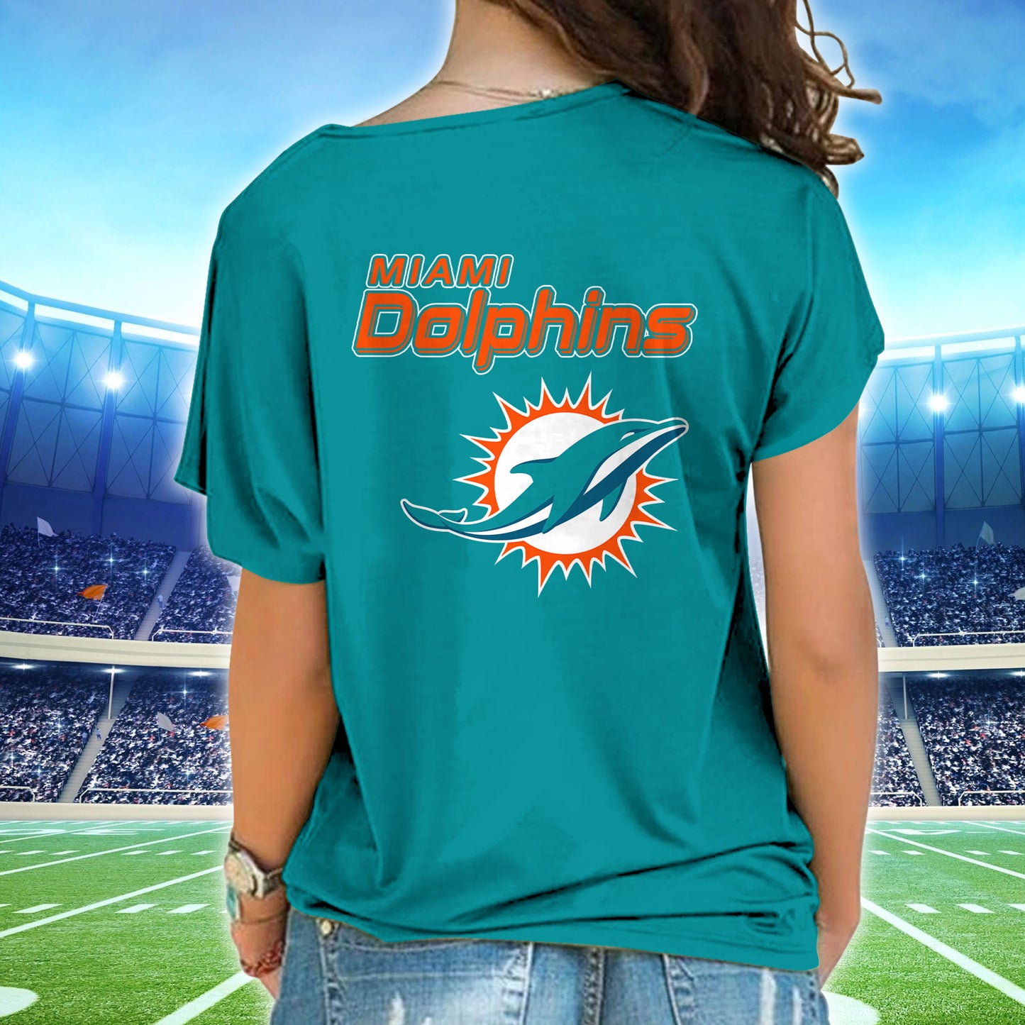 Miami Dolphins New Woman Cross Strap Shoulder Shirt  AZBTCSS000002