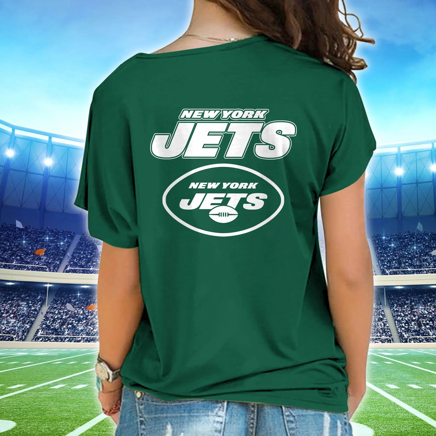 New York Jets New Woman Cross Strap Shoulder Shirt AZBTCSS000007