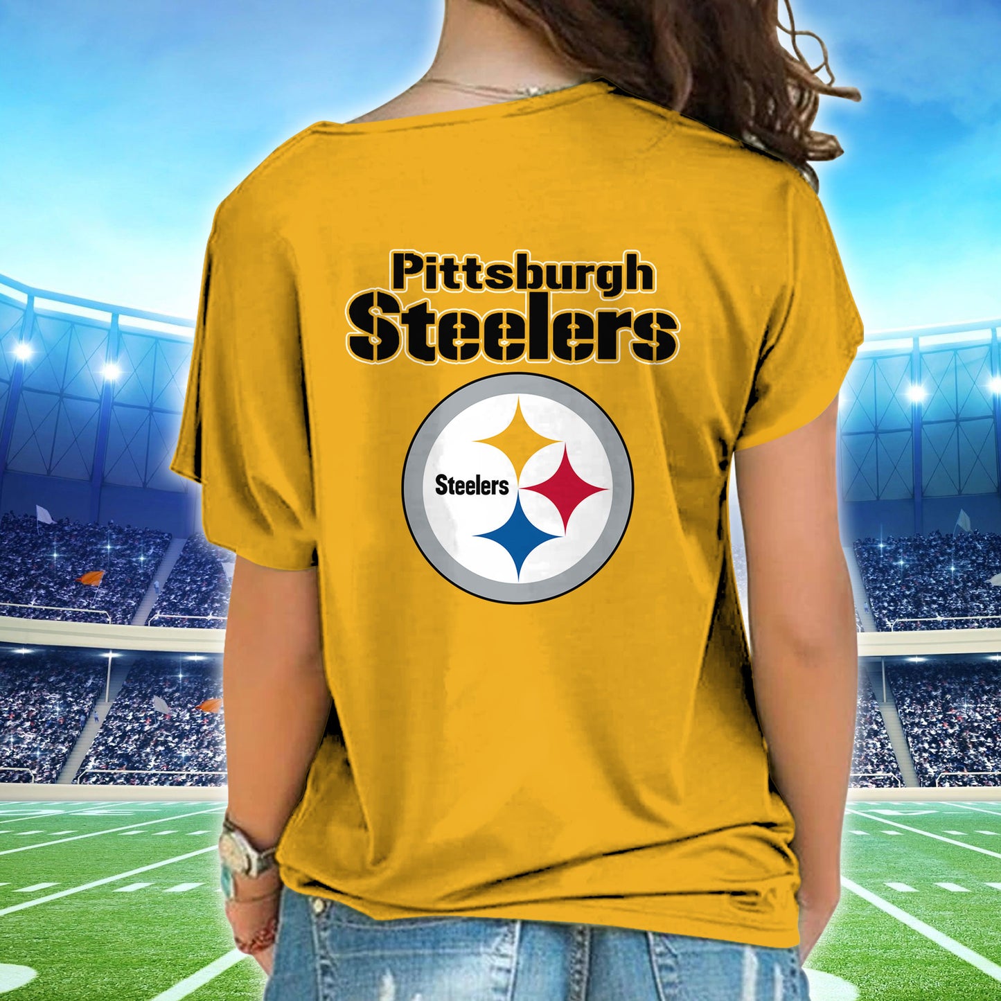 Pittsburgh Steelers New Woman Cross Strap Shoulder Shirt  AZBTCSS000010