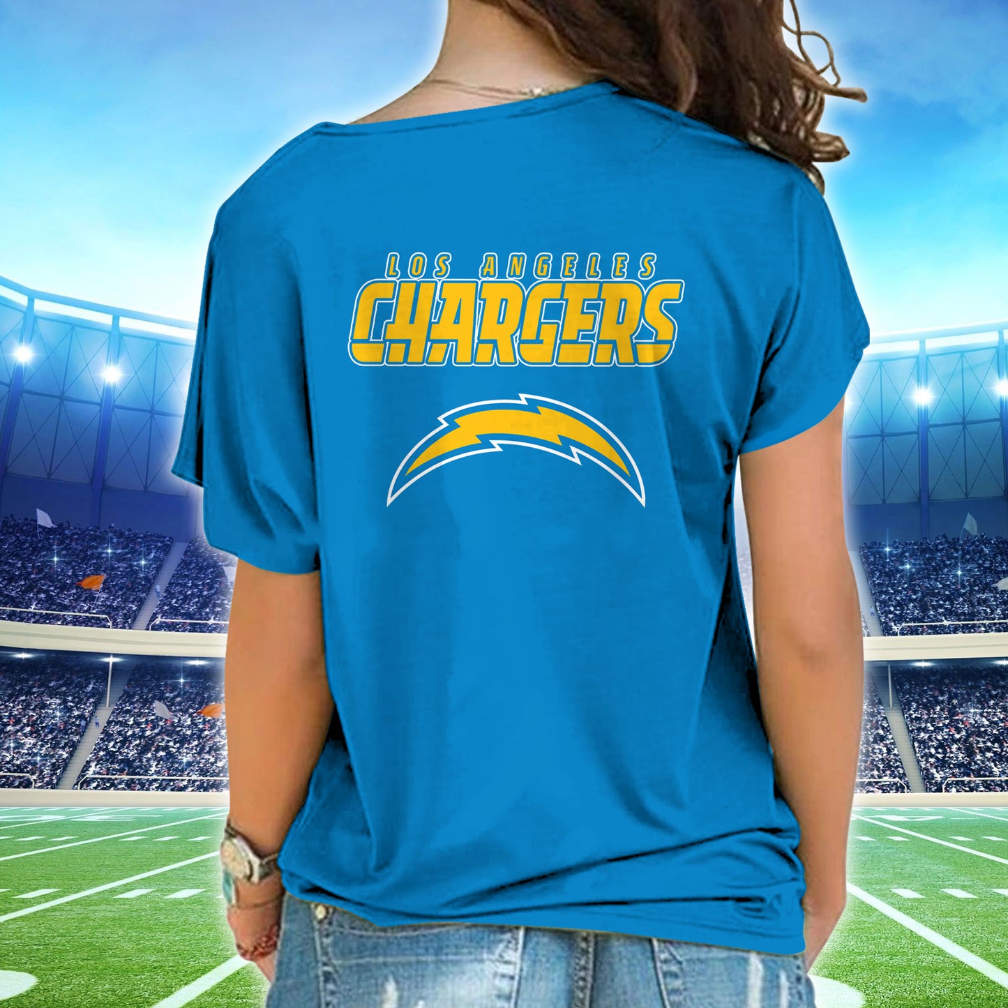 Los Angeles Chargers New Woman Cross Strap Shoulder Shirt AZBTCSS000028