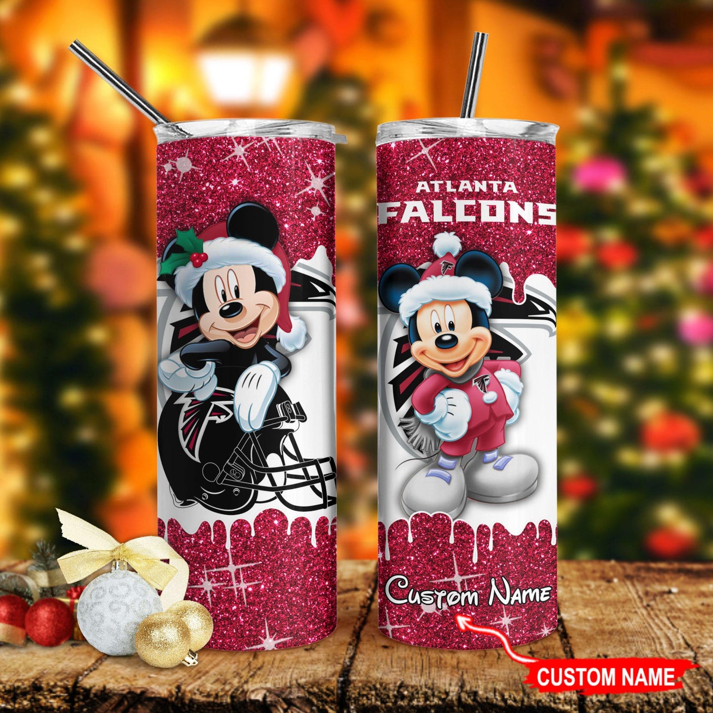 Atlanta Falcons Personalized Glitter Tumbler With Stainless Steel Straw BGGTS128